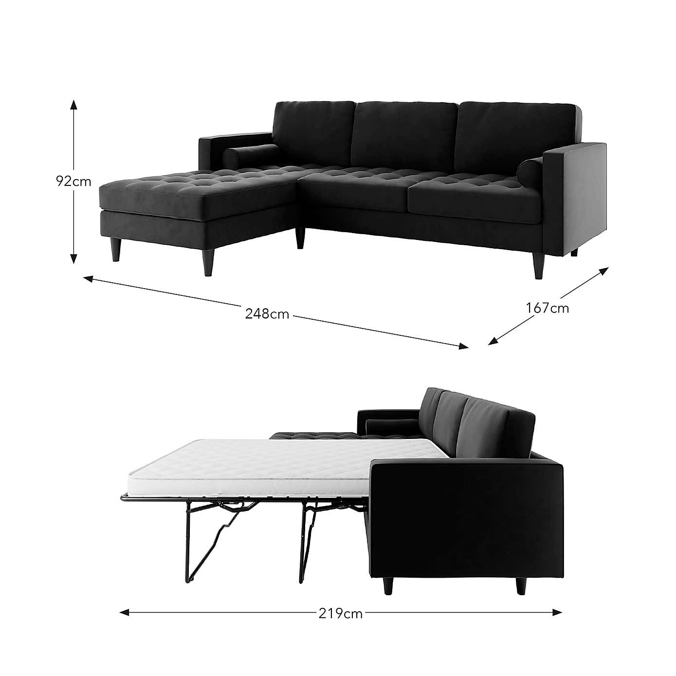 Zoe 4 Seater Corner Double Sofa Bed, Velvet