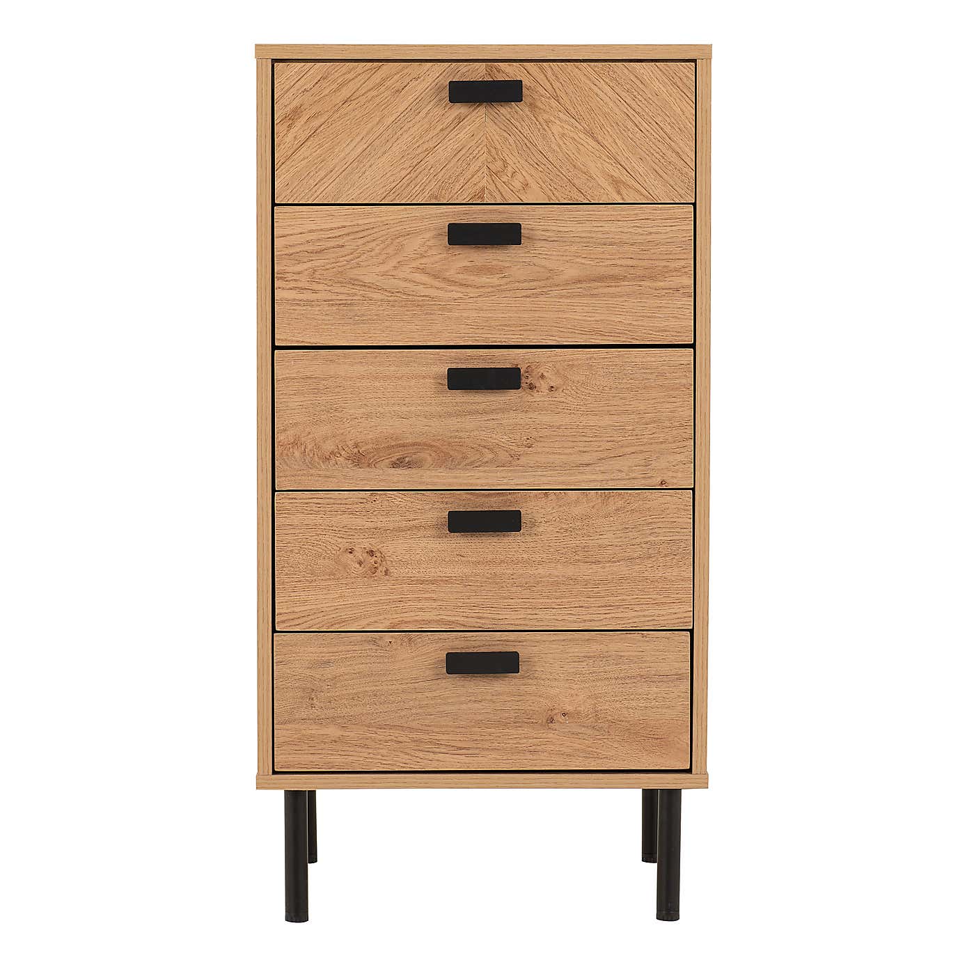 Barker 5 Drawer Narrow Chest, Oak Effect