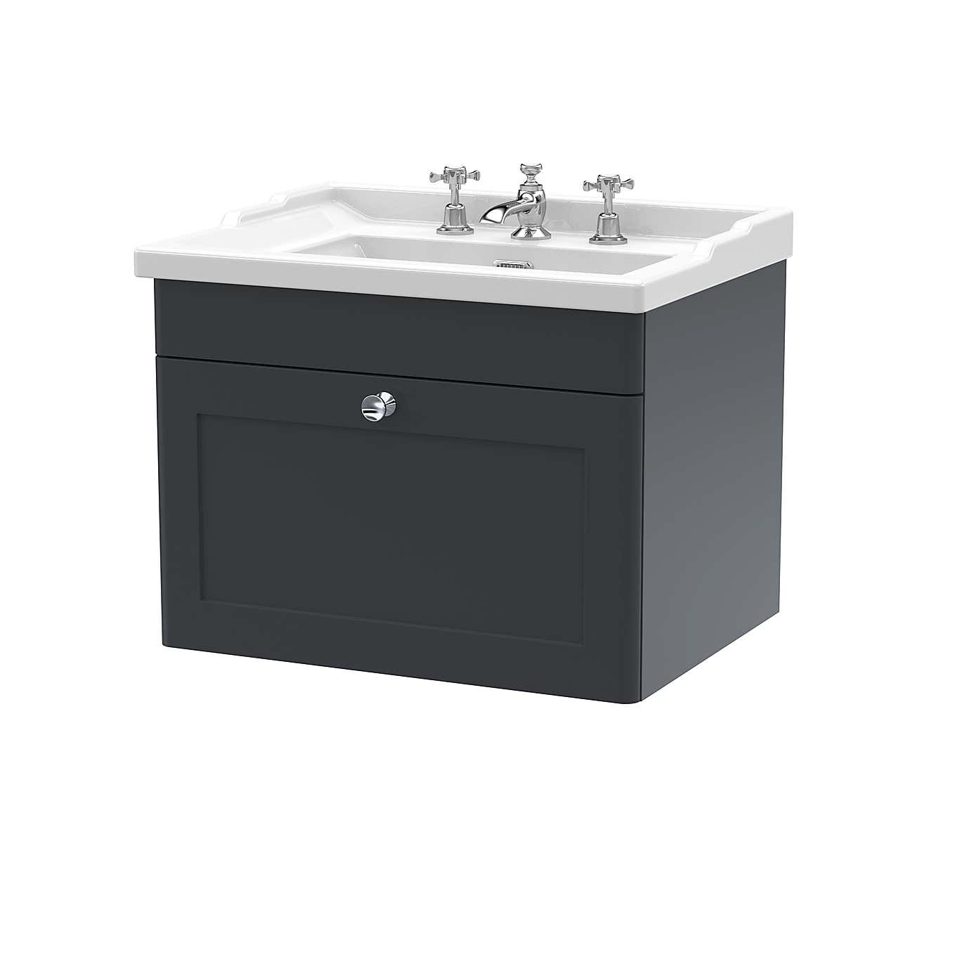 Classique Wall Mounted 1 Drawer Vanity Unit with Ceramic Basin