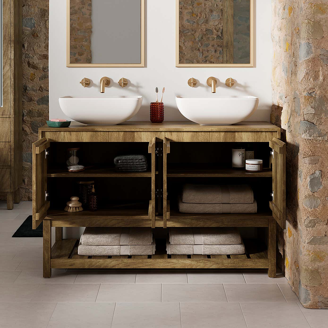 Humphrey Double Vanity Unit, Mango Wood Effect