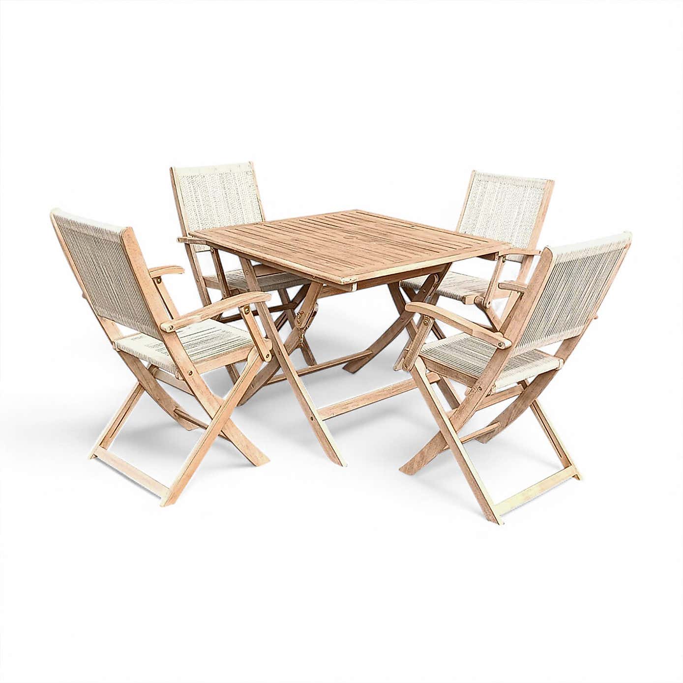 A.Mir London Square Folding Outdoor Dining Set with 2 Rope Chairs