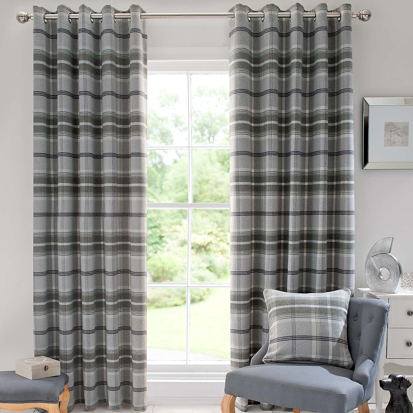 Highland Check Eyelet Curtains