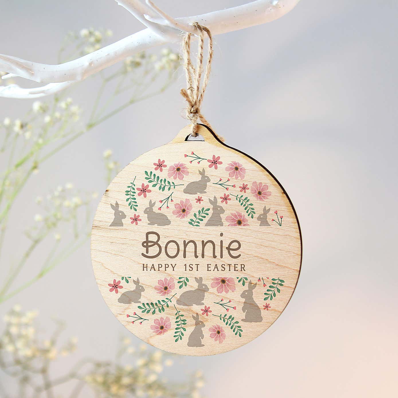 Personalised Floral Easter Tree Wooden Decoration