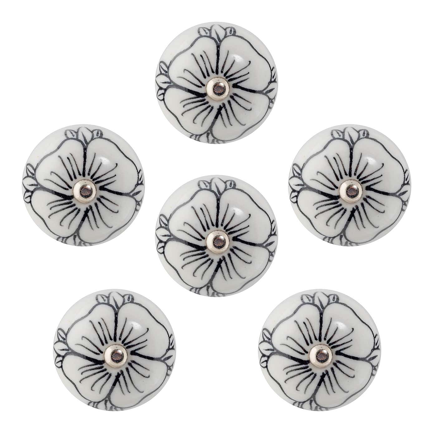 Set of 6 Nicola Spring Black Bud Round Drawer Knobs