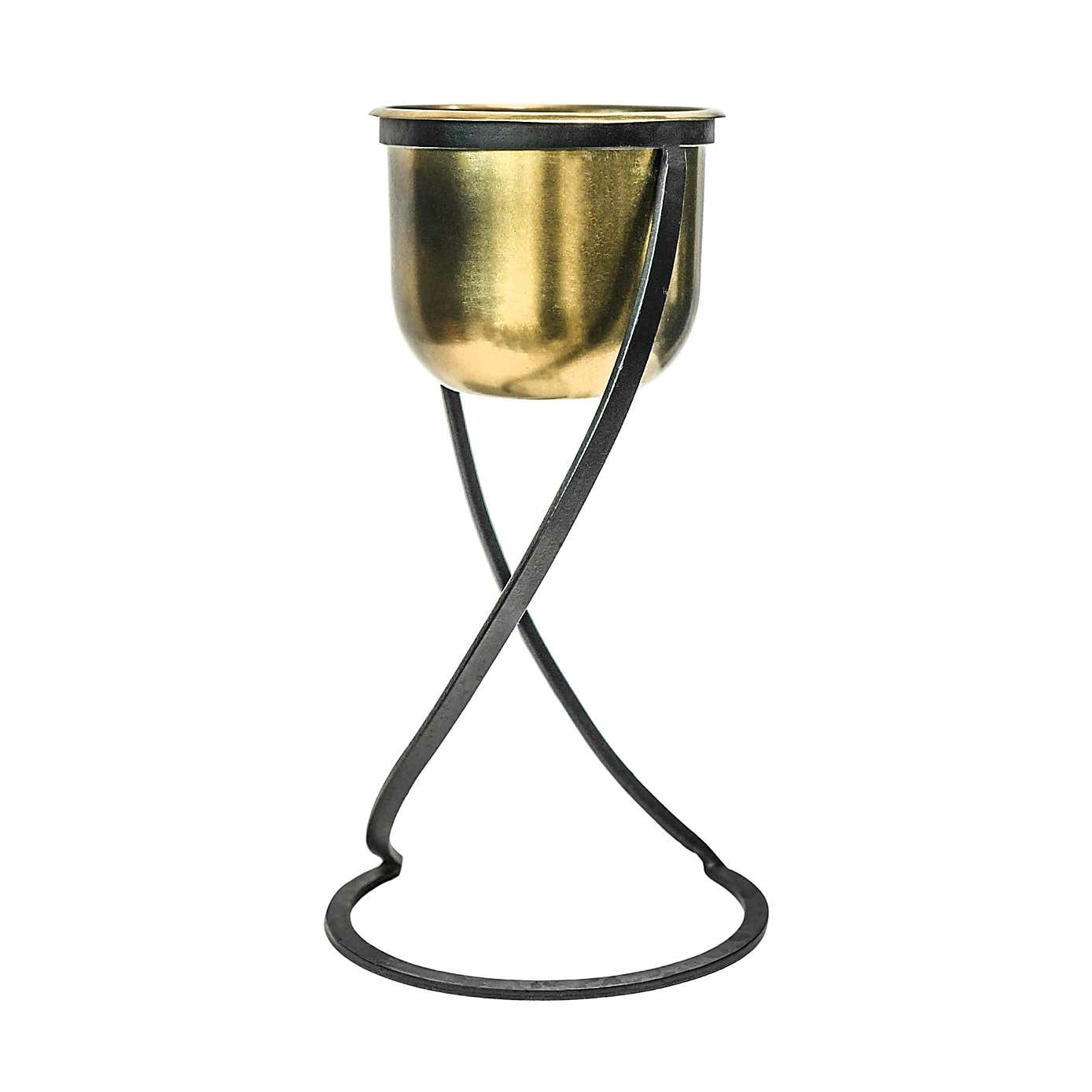 Kensington Brass Metal Round Plant Pot With Stand
