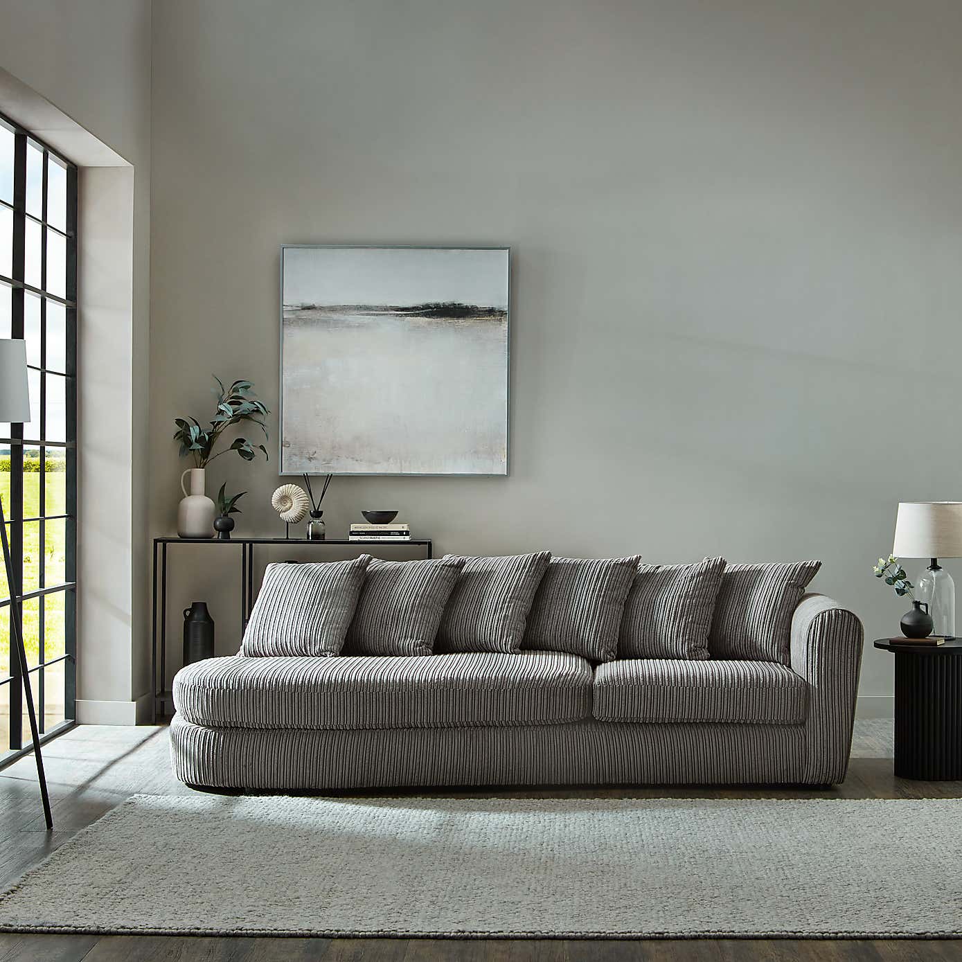 Blake Curved Arm Scatter Back Jumbo Cord Corner Chaise