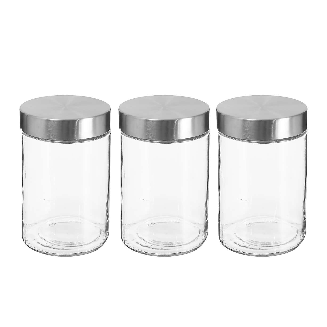 Set of 3 Screw Top Lid Glass Storage Jars