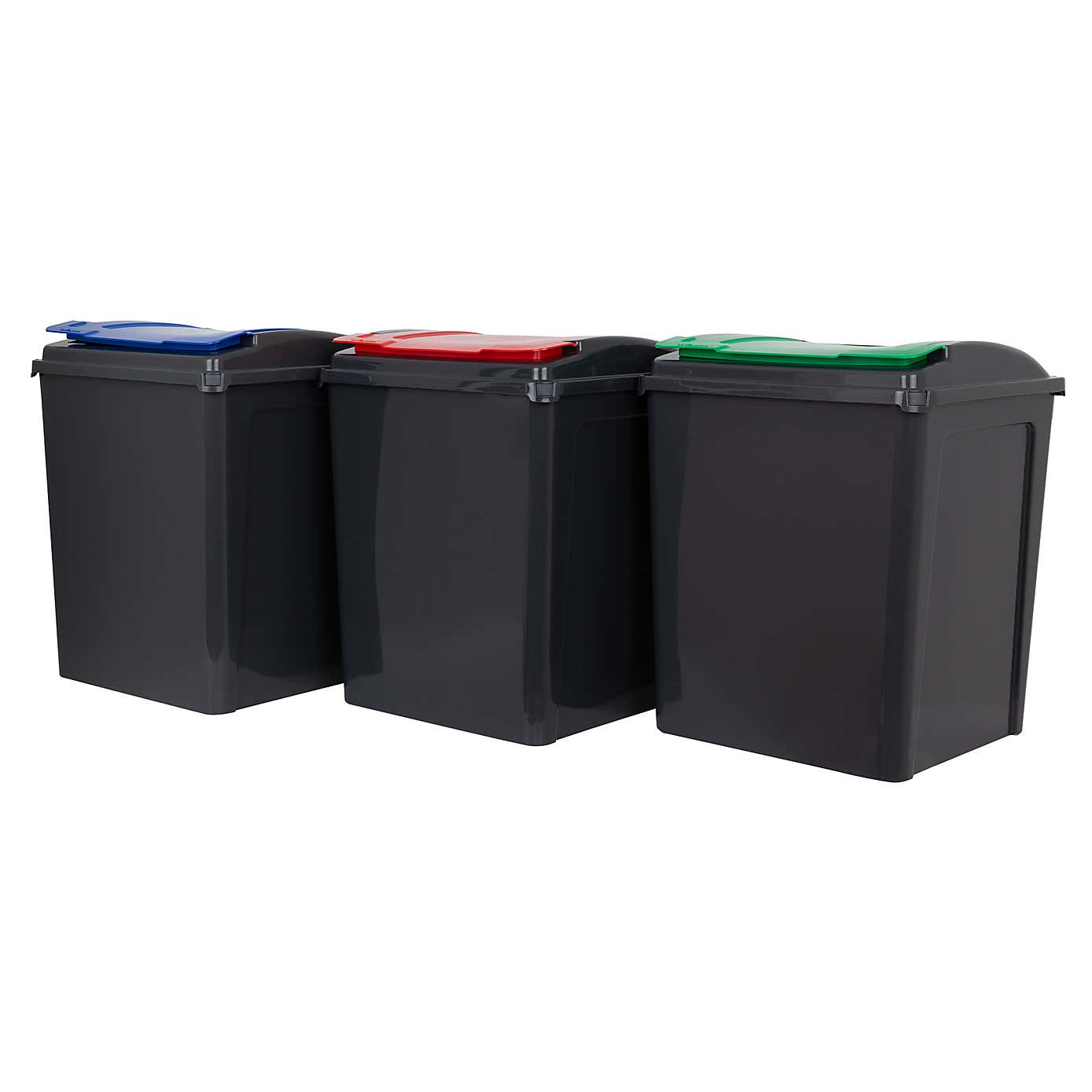Wham 50L Set of 3 Recycling Bins with Red, Blue, & Green Lids