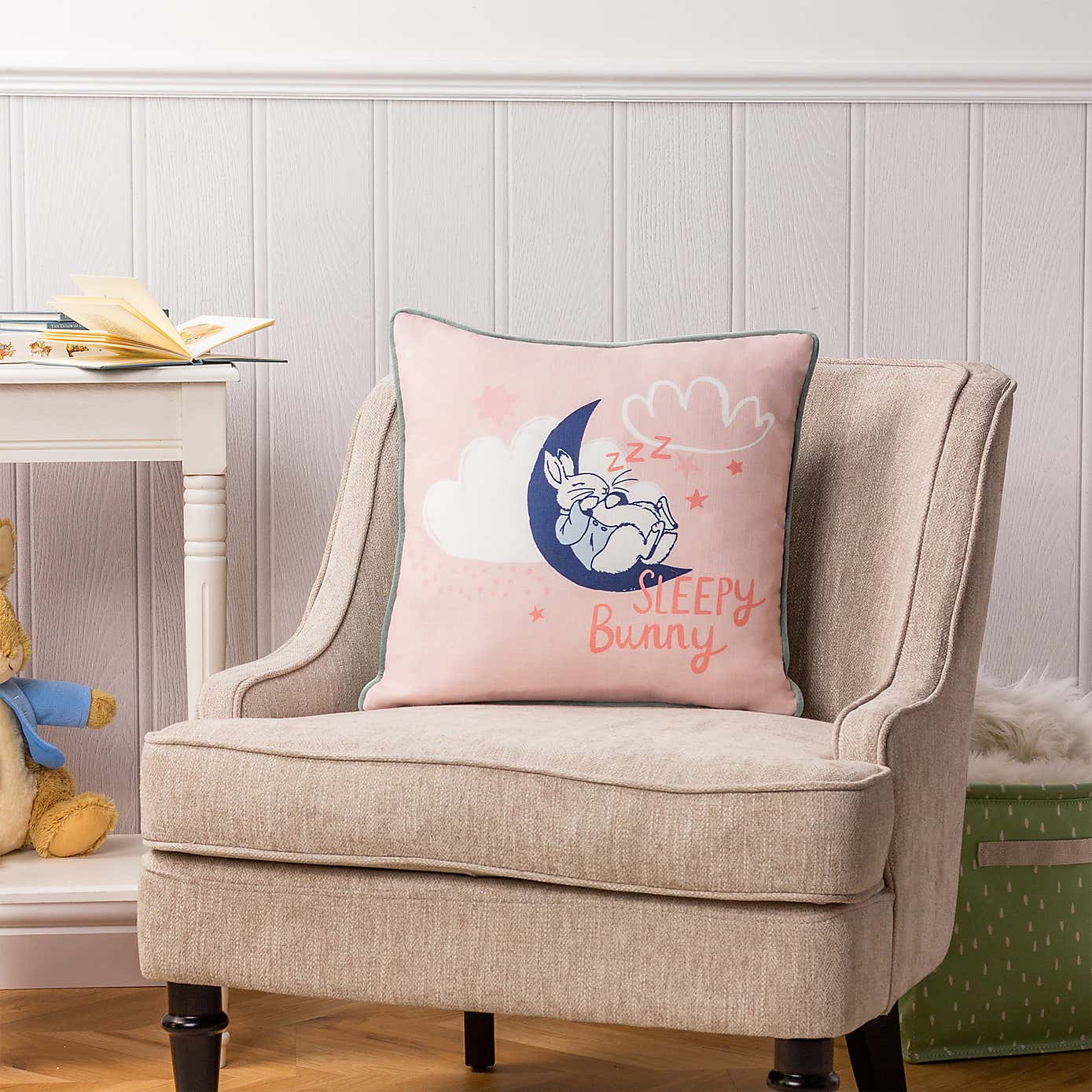 Peter Rabbit Sleepy Head Pink Cushion