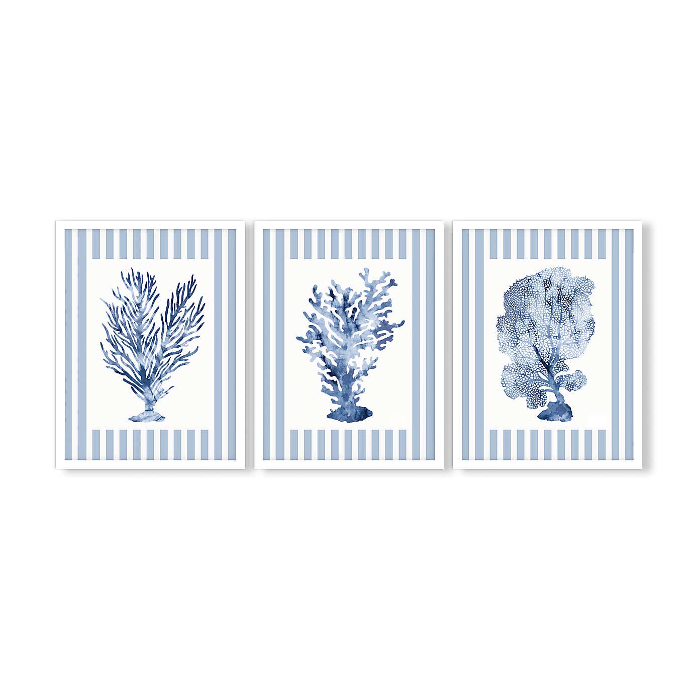 Set of 3 Shibori Coral Striped Framed Prints
