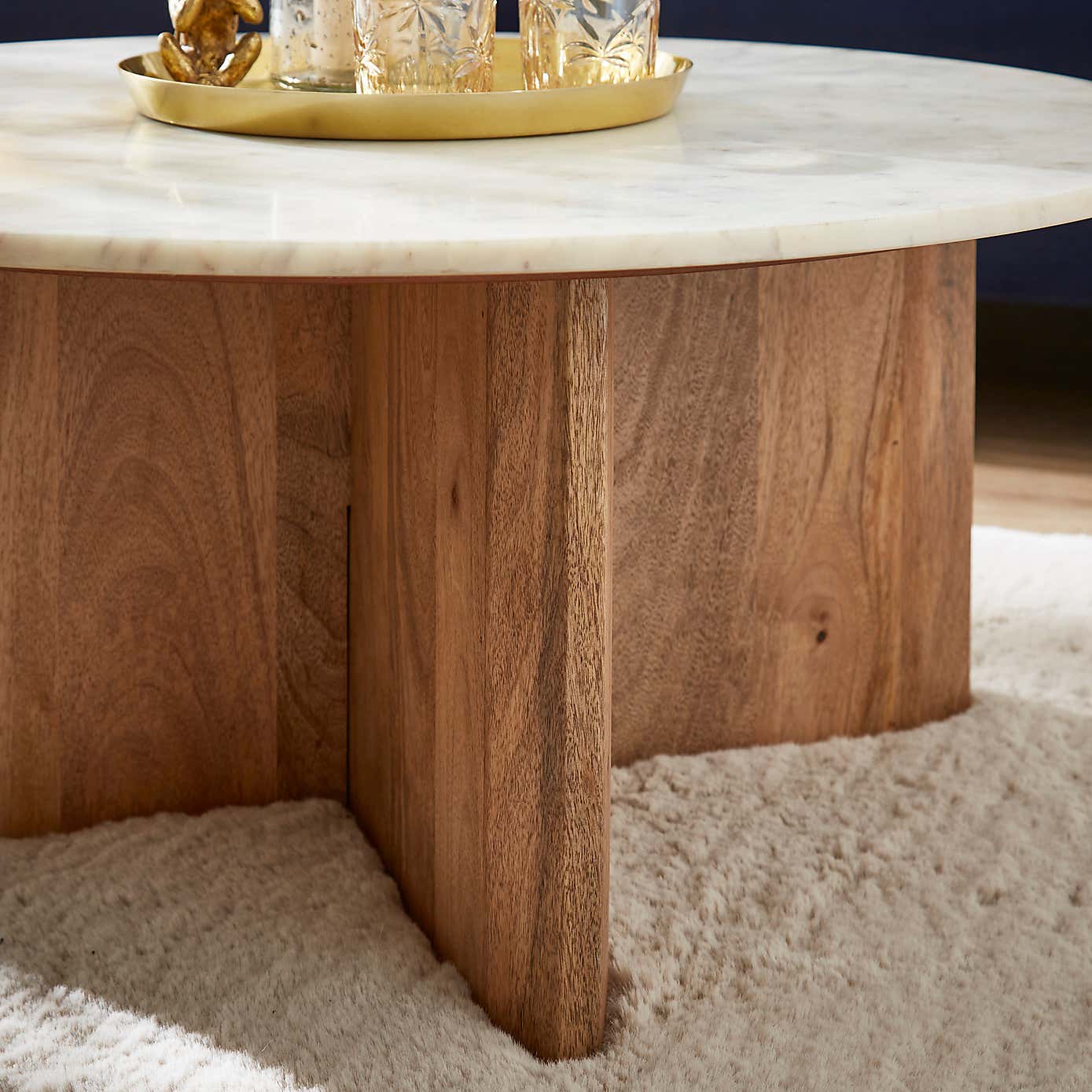 Arya Round Coffee Table, Mango Wood and Marble