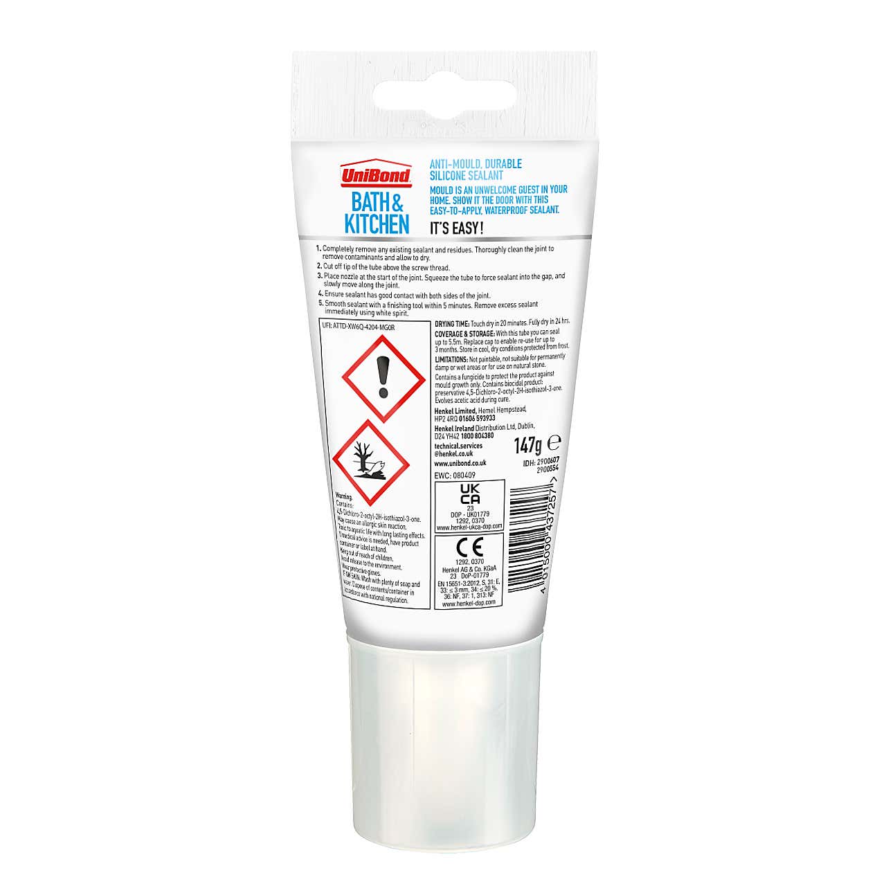UniBond Anti Mould Kitchen and Bathroom Sealant - Translucent Tube 147g