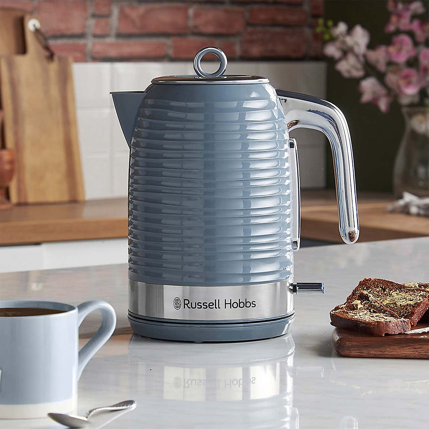 Russell Hobbs Inspire Grey Kettle & 4 Slice Toaster