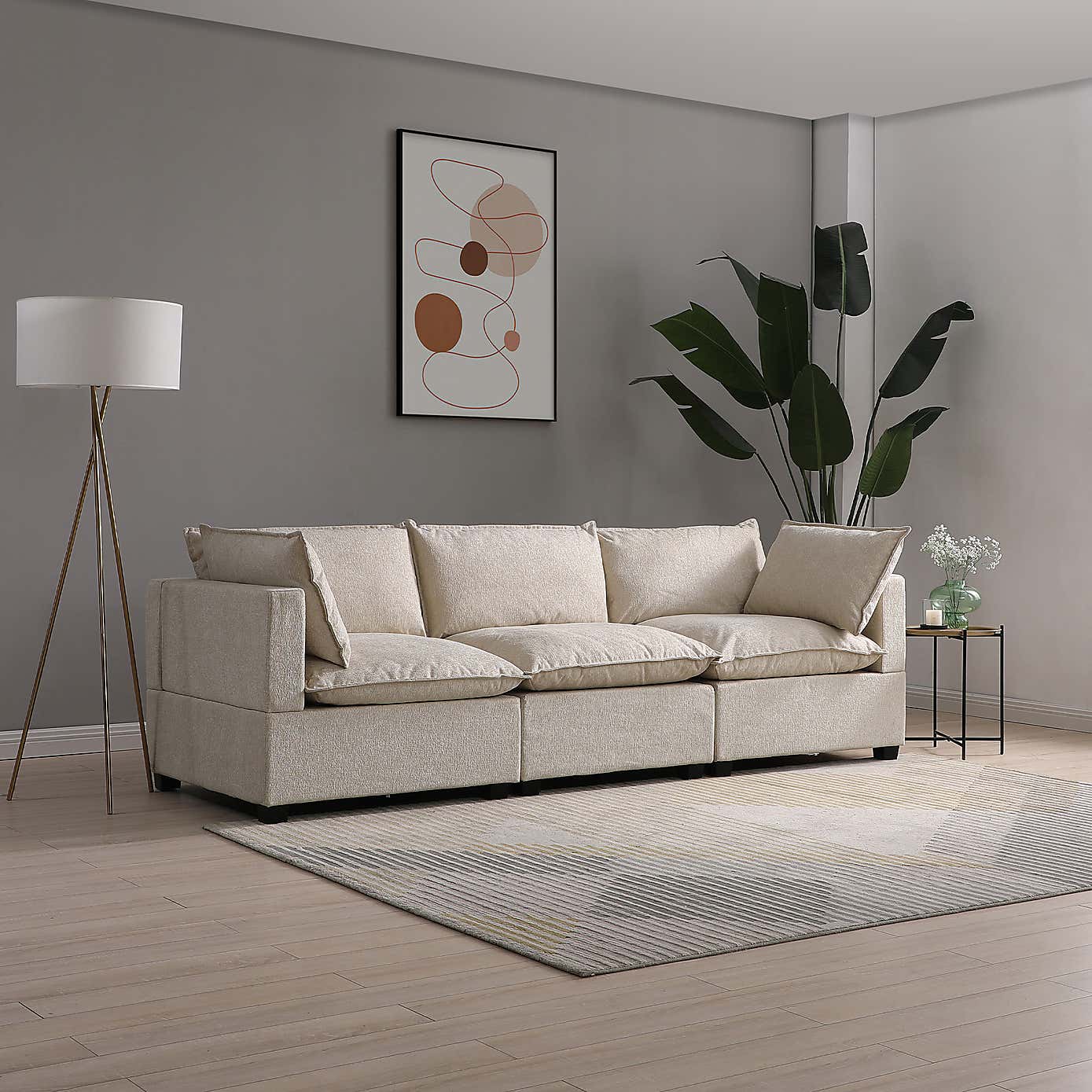 Moda 3 Seater Modular Sofa, Natural Boucle