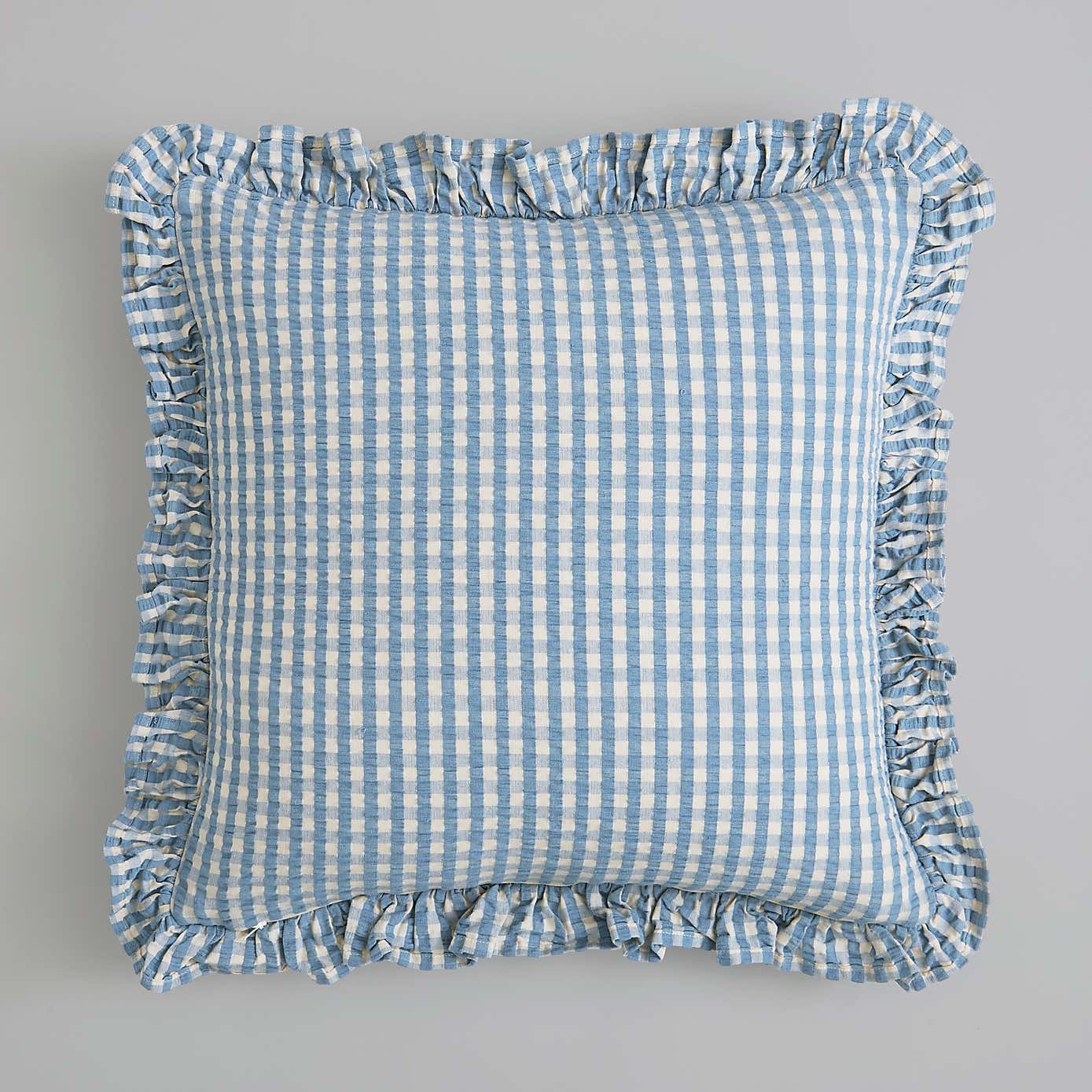 Seersucker Gingham Frill Cotton Square Cushion