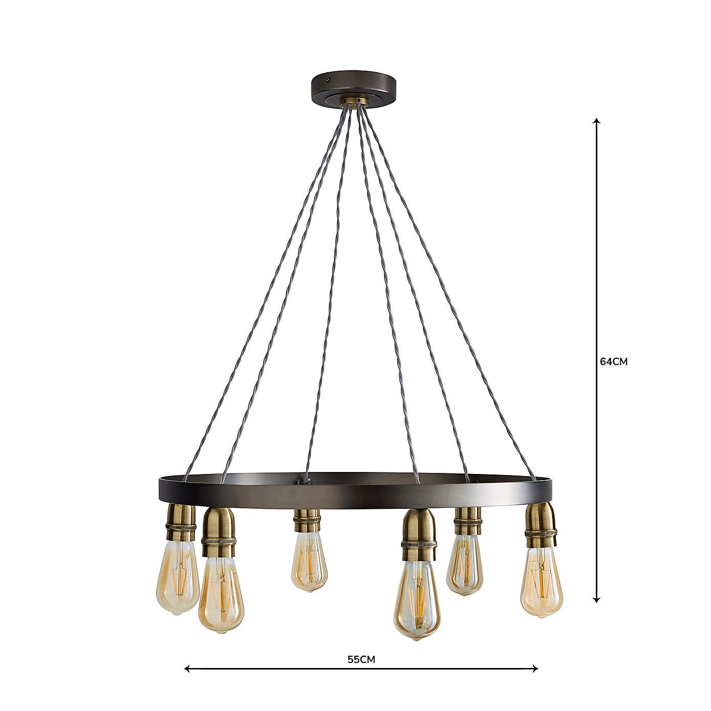 Marsden Industrial 6 Light Hoop Antique Brass Ceiling Fitting