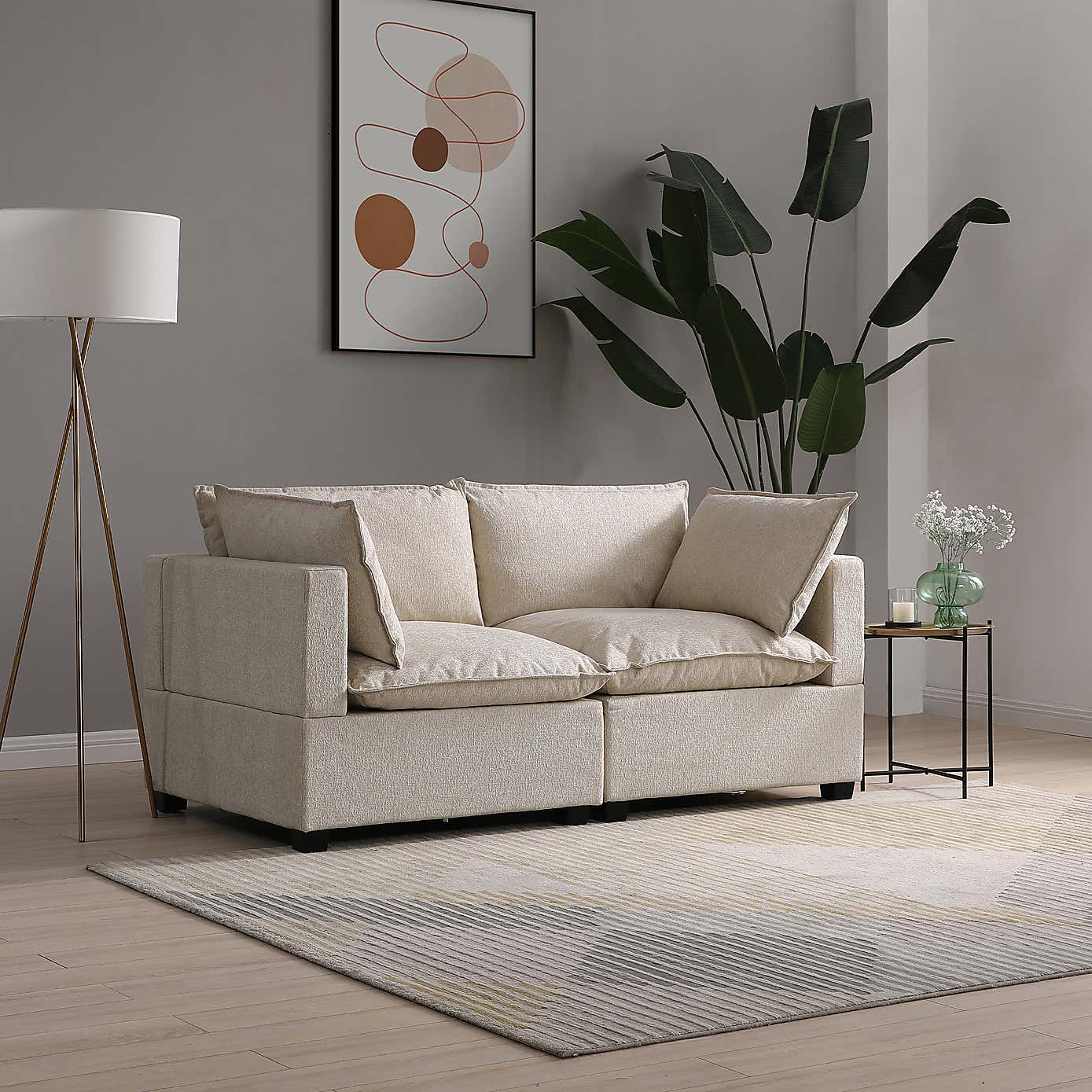 Moda 2 Seater Modular Sofa, Natural Boucle