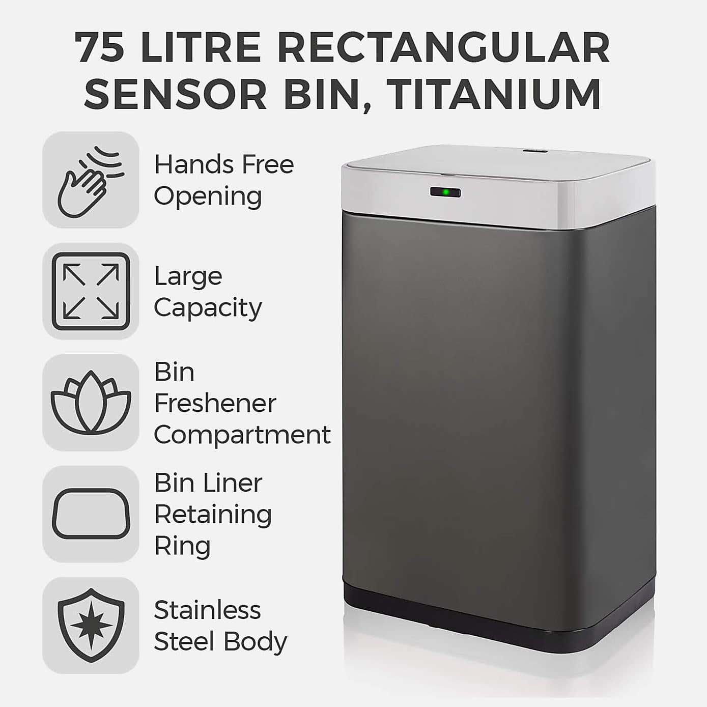 Tower 75 Litre Silver Rectangular Sensor Bin