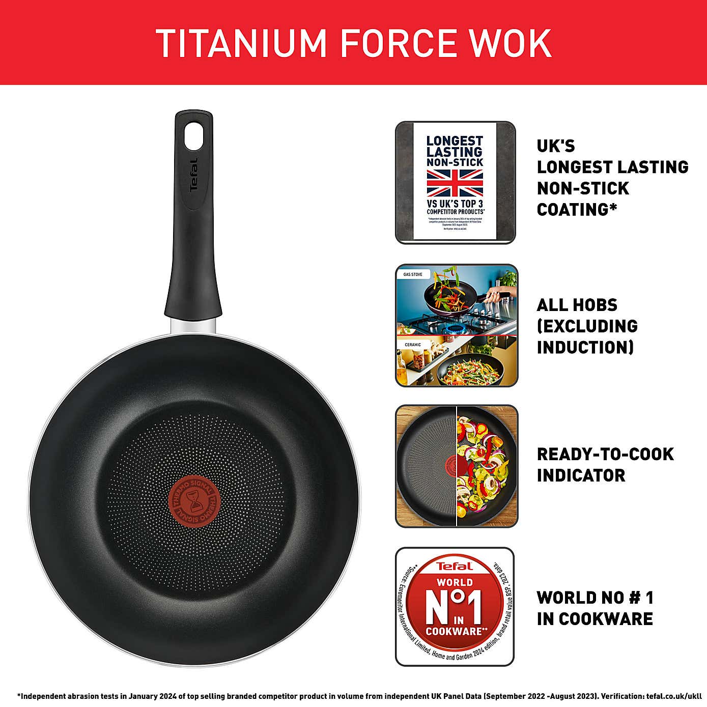 Tefal Titanium Force Non-Stick Aluminium Wok Pan, 28cm