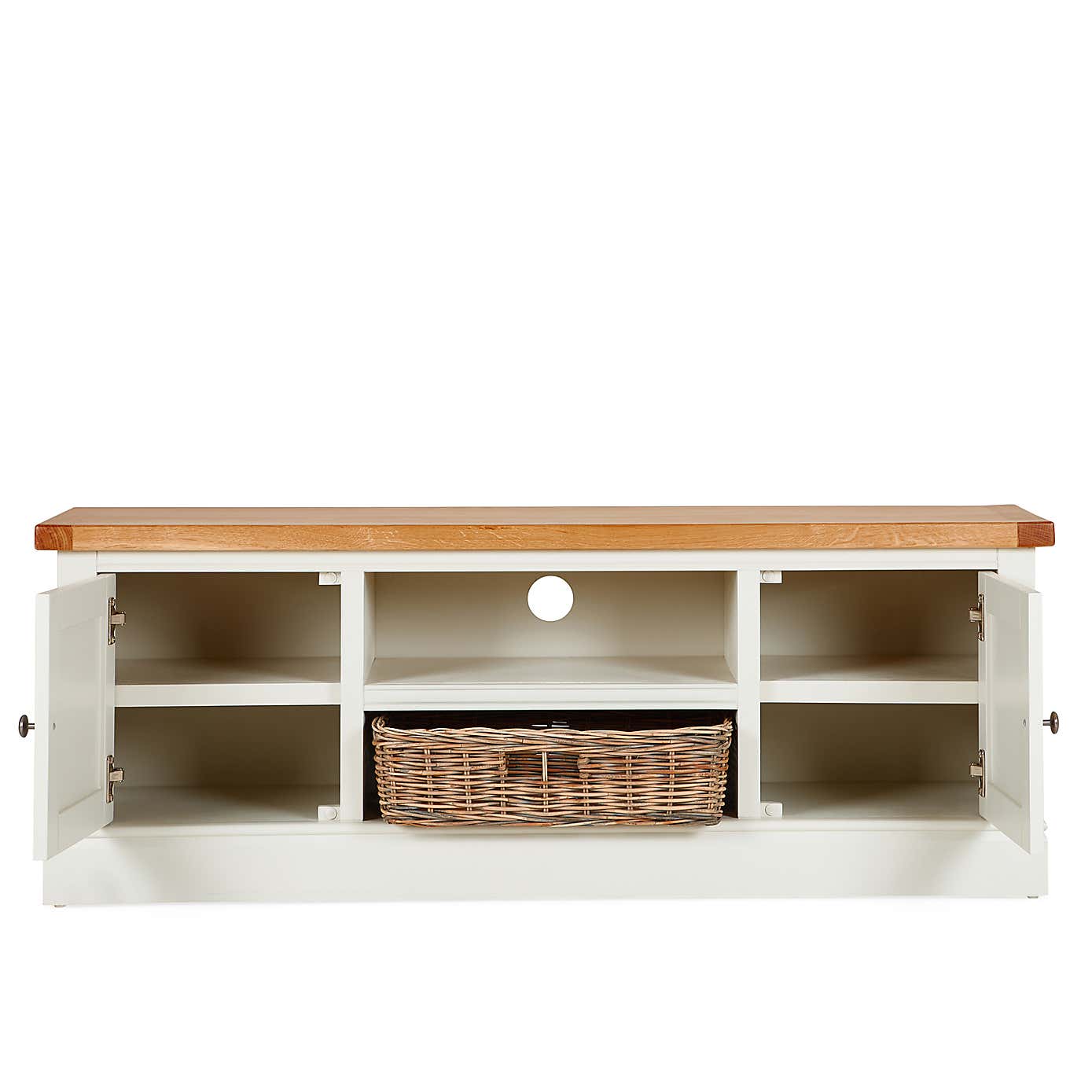 Compton Ivory Wide TV Stand with Baskets