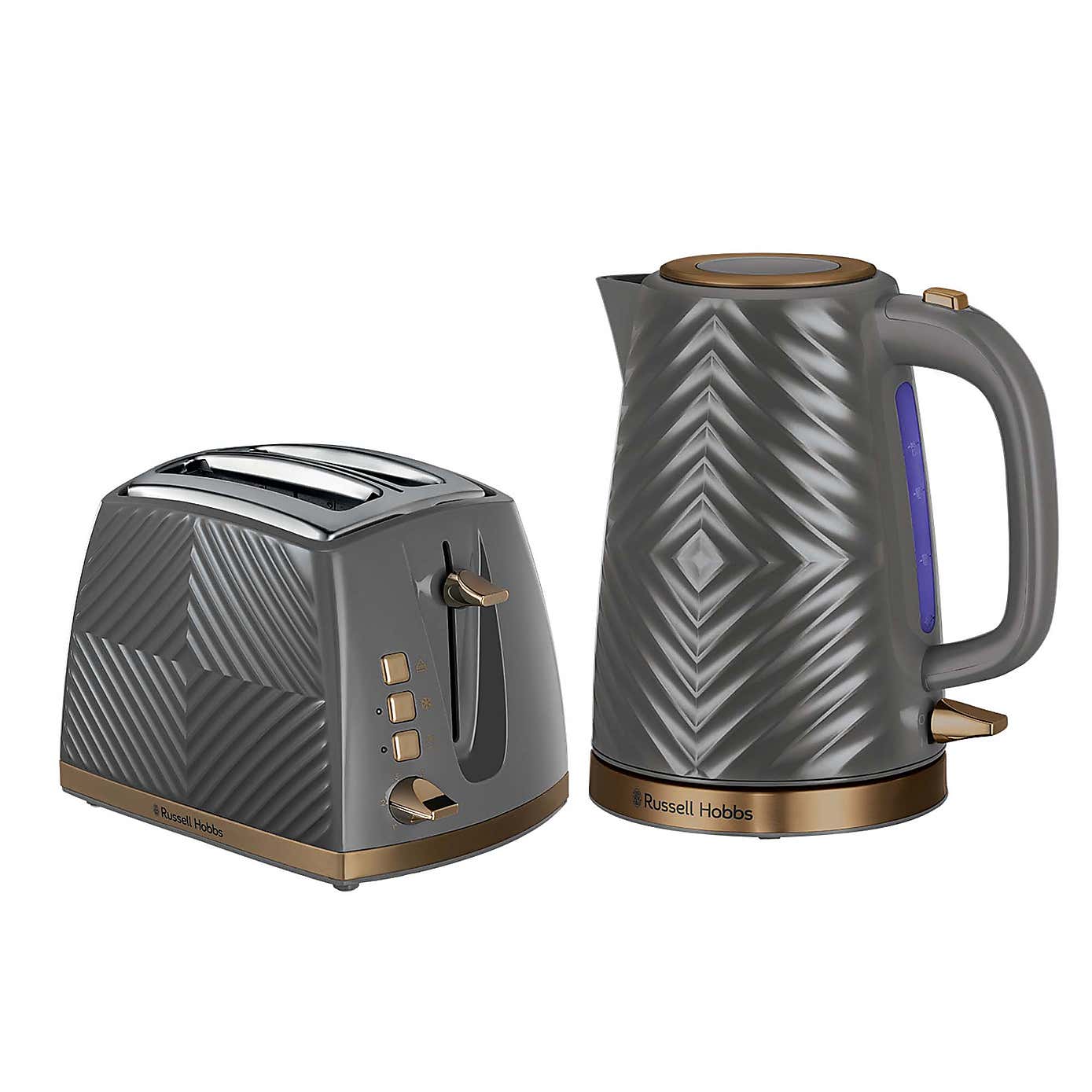 Russell Hobbs Groove Grey Kettle & 2 Slice Toaster