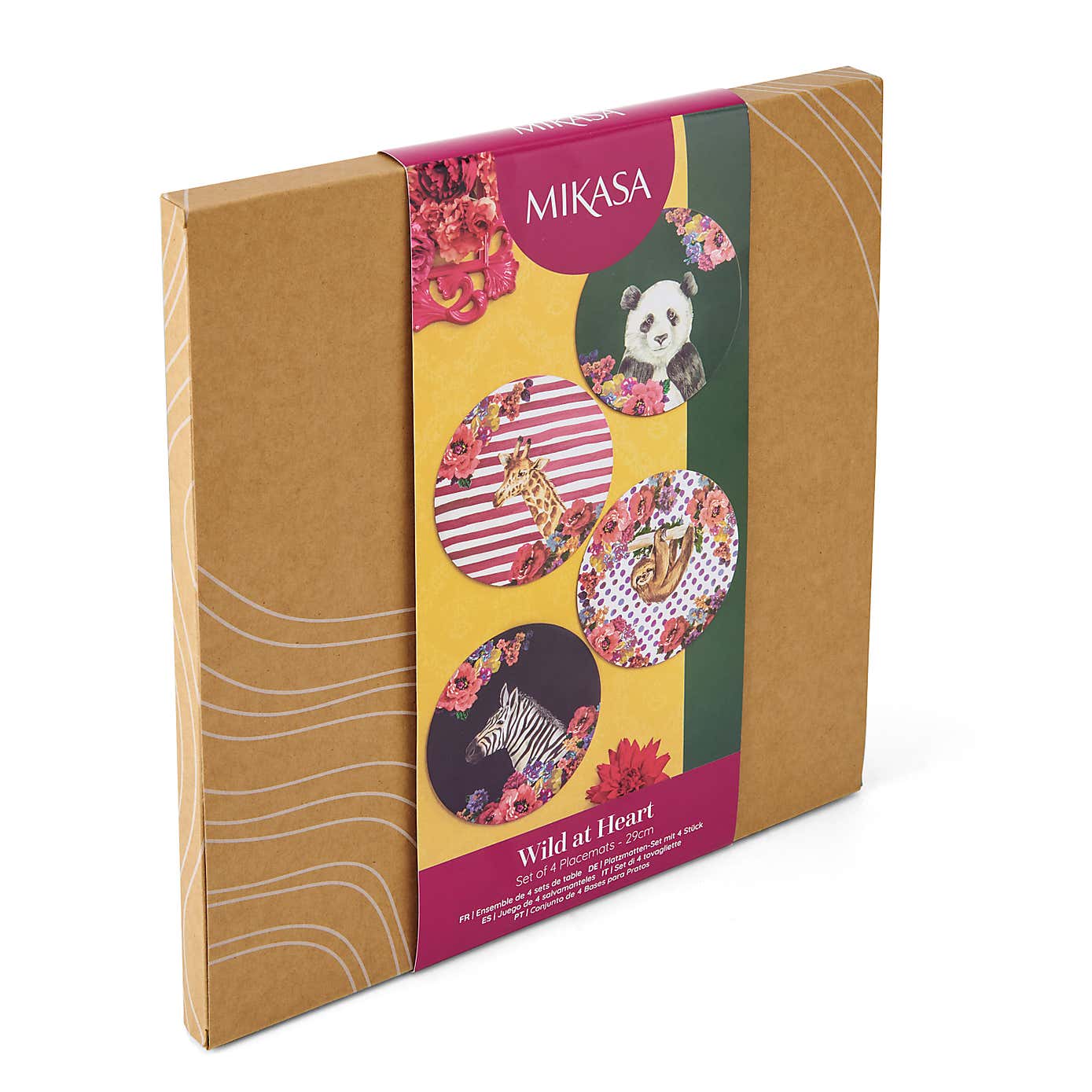Mikasa Wild at Heart Set of 4 Wooden Round Placemats