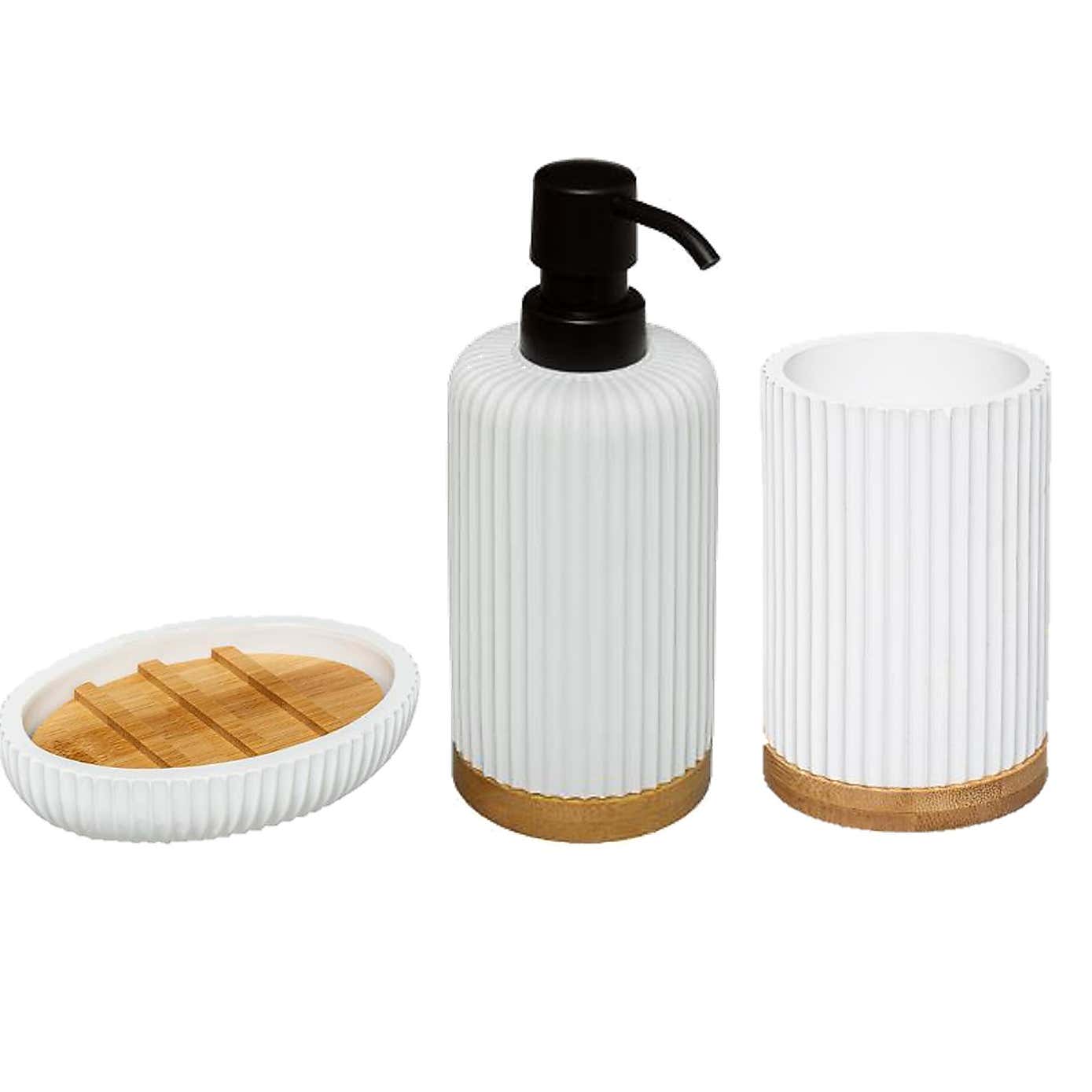 Modern Bamboo 3 Piece Bathroom Accessories Set