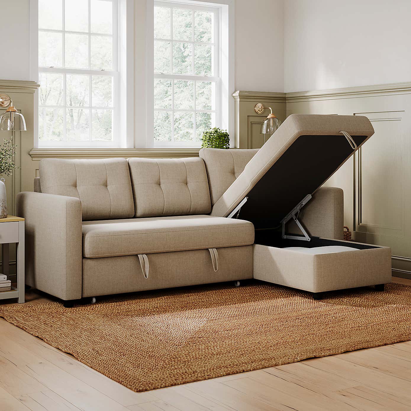 Barker Flatweave Trundle Corner Chaise Sofa Bed