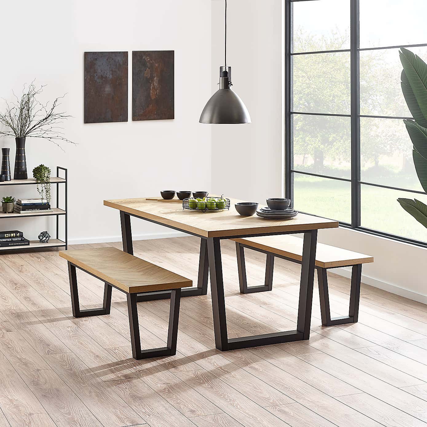 Hilton 4 Seater Dining Table with 2 Hilton Benches