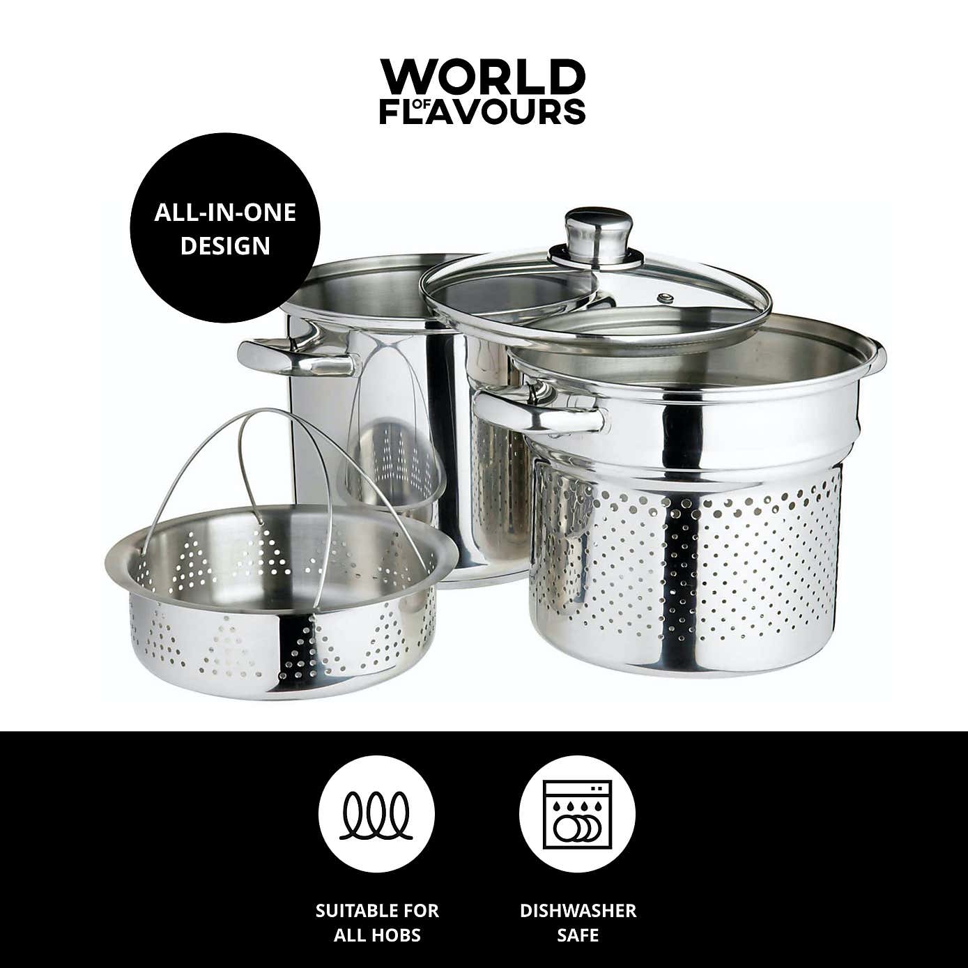 KitchenCraft World of Flavours Italian Stainless Steel Pasta Pot, 4L