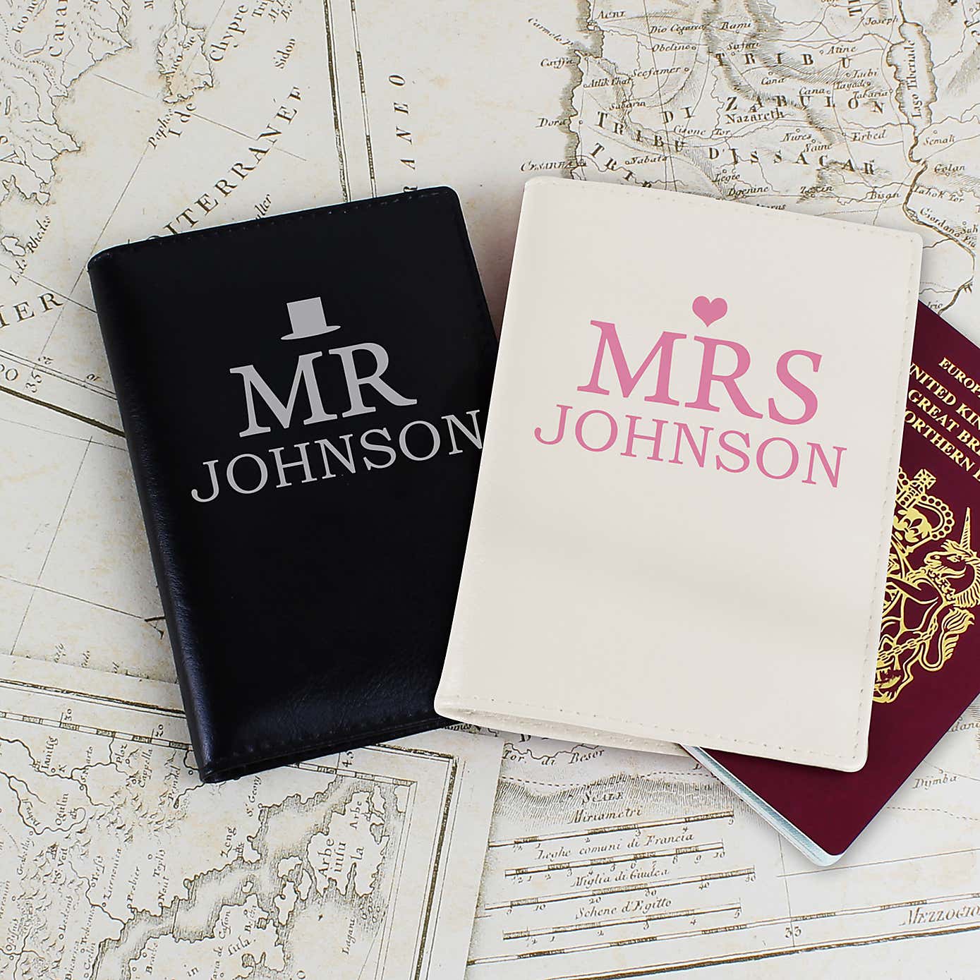 Personalised Set of 2 Mr and Mrs Leather Passport Holders