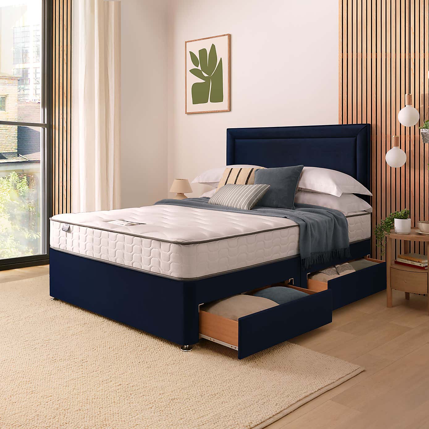 Silentnight 2 Drawer Divan Bed With Velvet Malvern Headboard