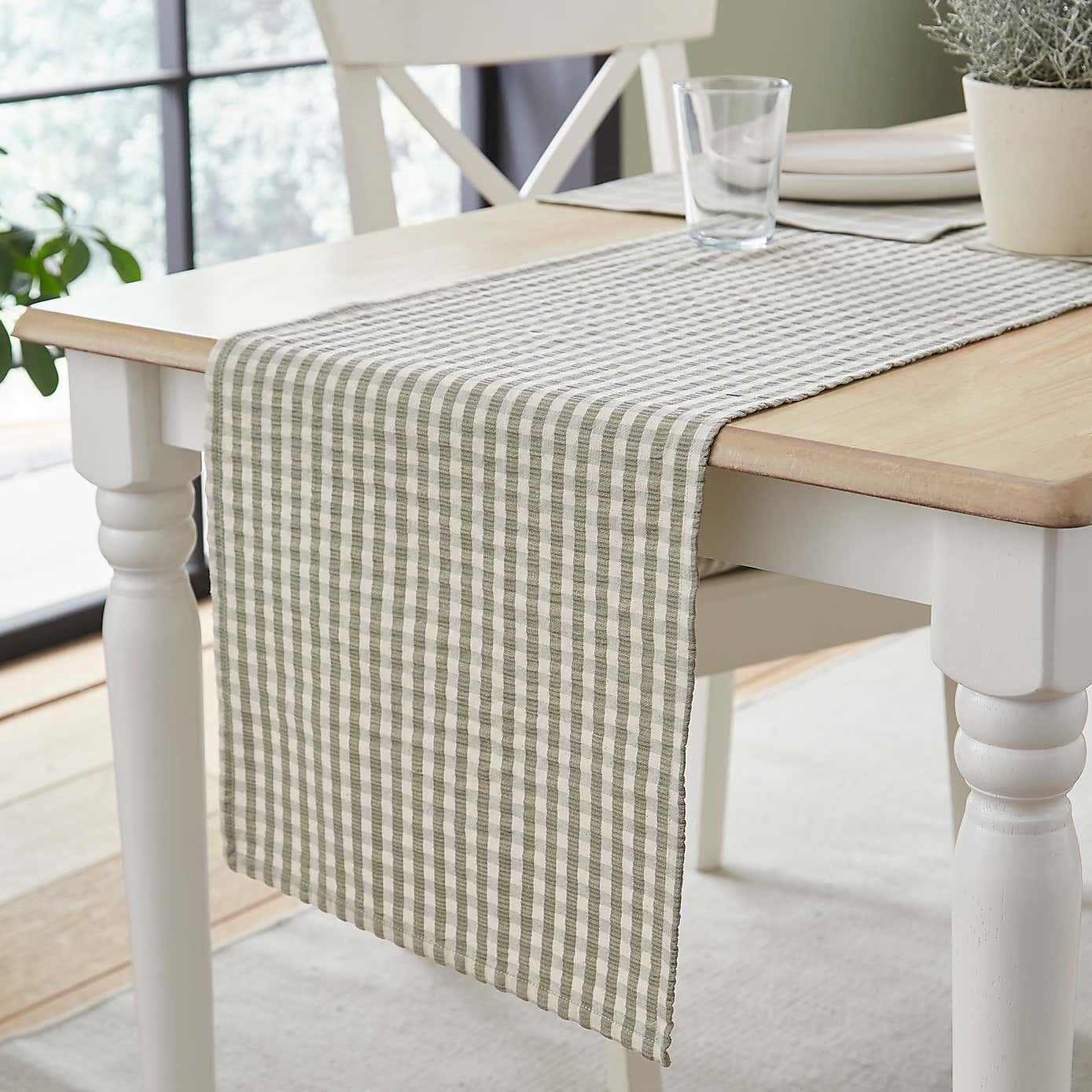 Seersucker Check Sage Table Runner