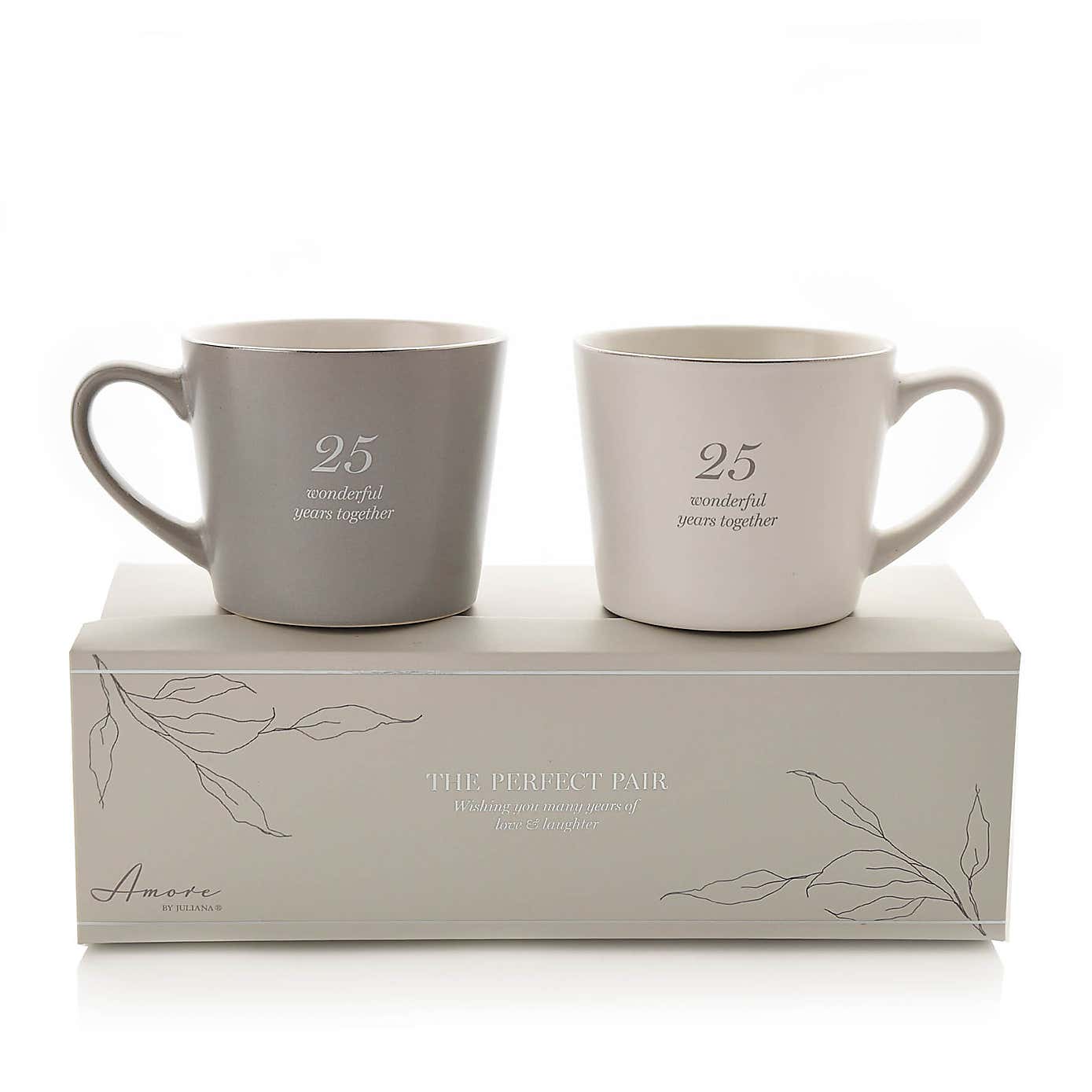Amore Set of 2 Grey & White 25th Anniversary Mugs