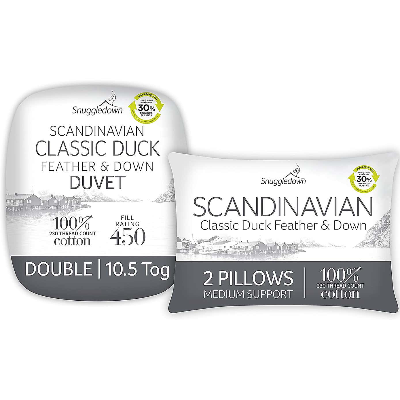 Snuggledown Scandinavian Duck Feather And Down 10.5 Tog Duvet and Polyester Fibre Pillow Set