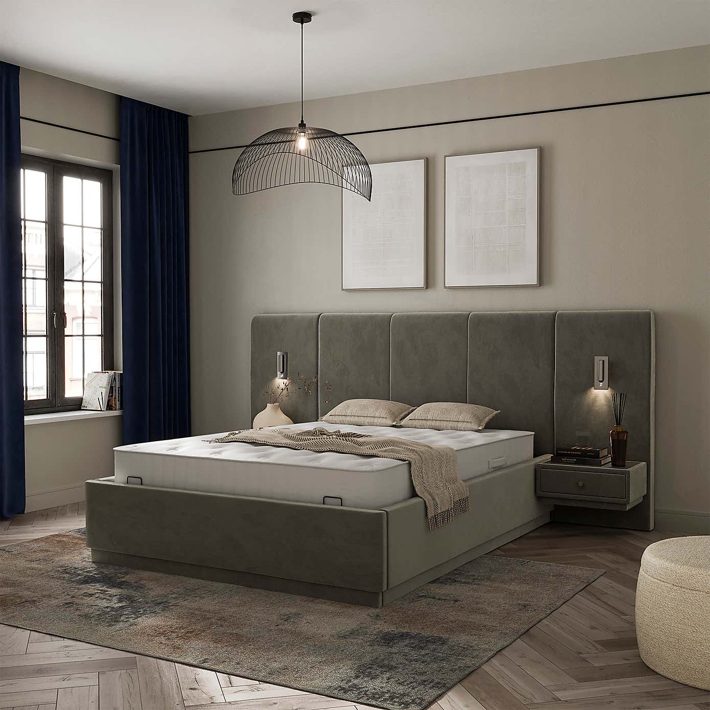 Oversized Hotel Bed Frame, Velvet