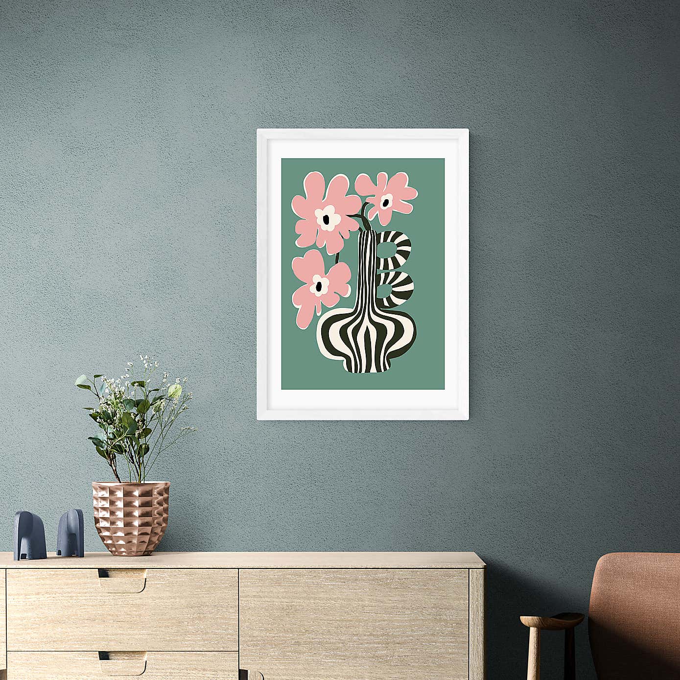 East End Prints Floral Stripe Print by Miho Art Studio