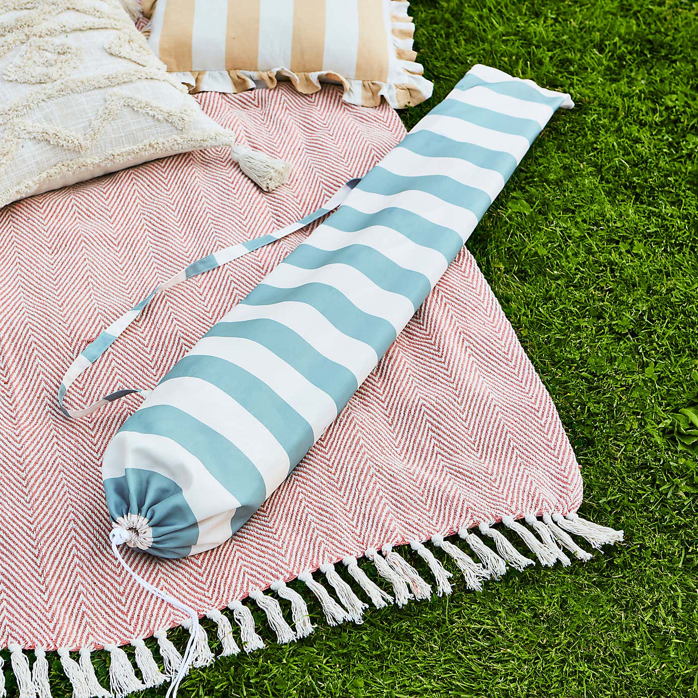 2m Striped Parasol With Fringe