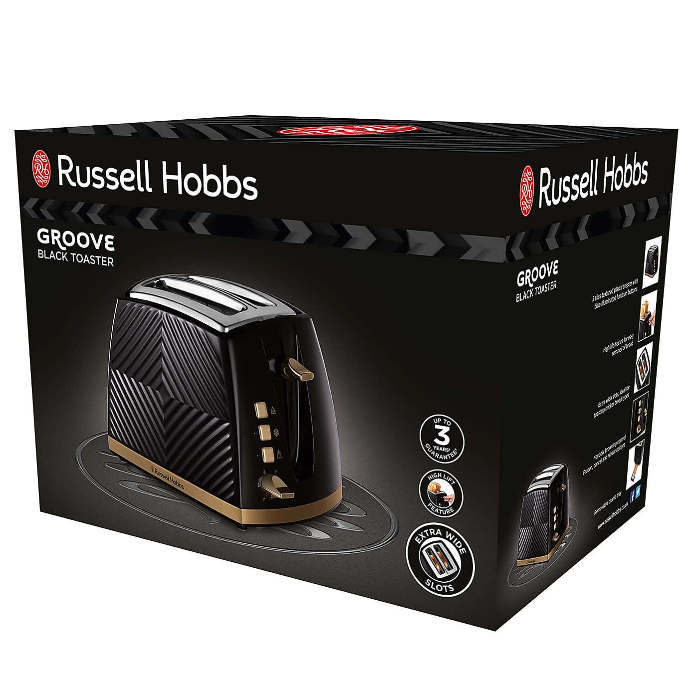 Russell Hobbs Groove 2 Slice Black Toaster
