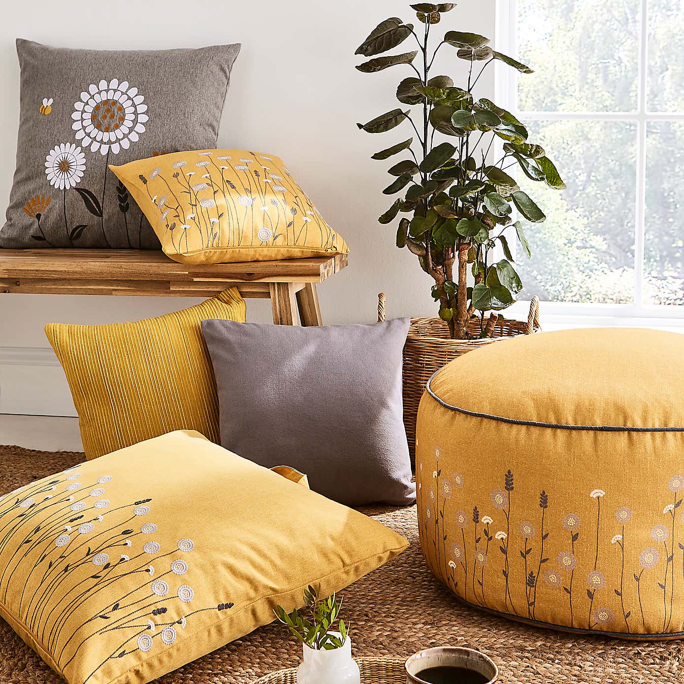Scandi Print Ochre Pouffe