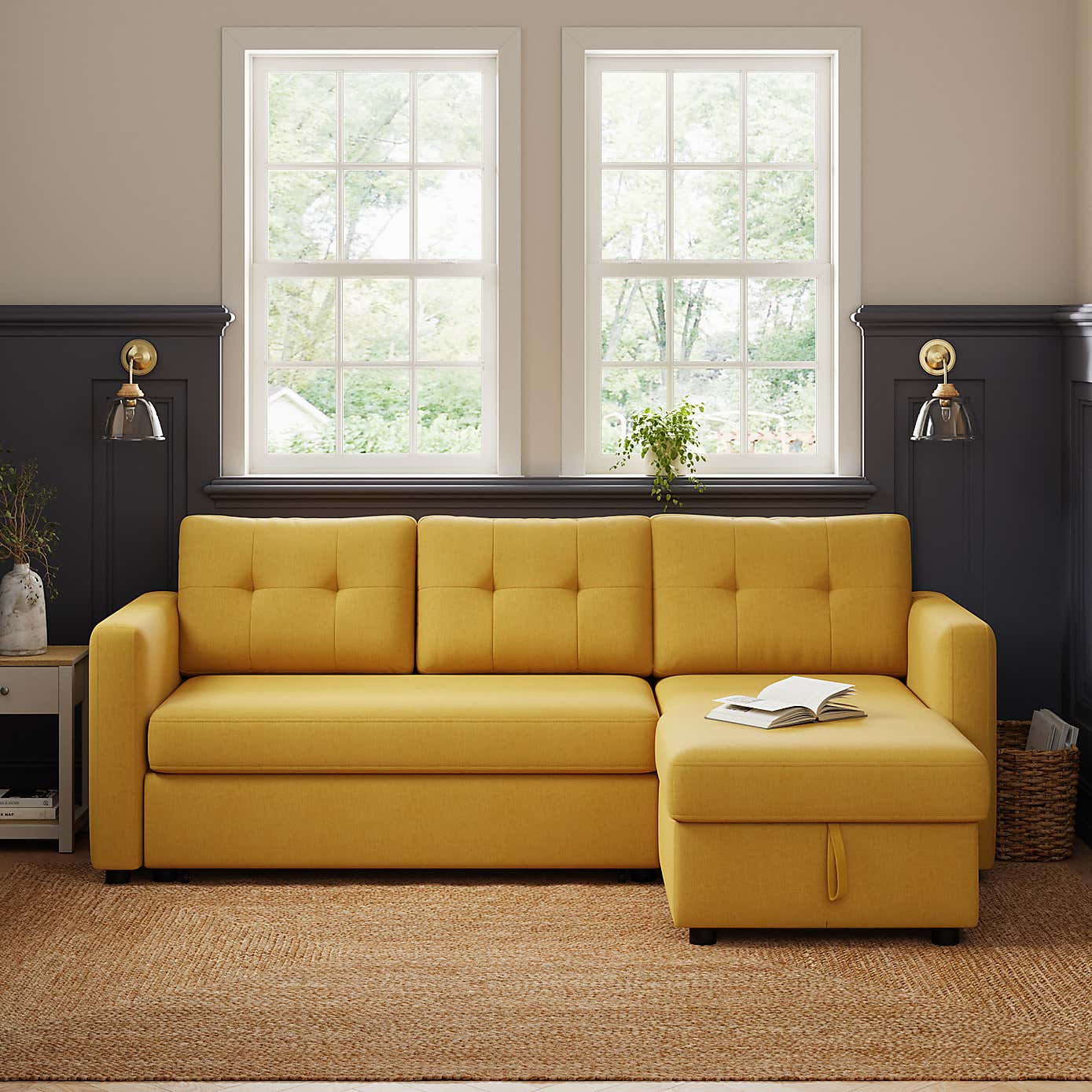 Barker Flatweave Trundle Corner Chaise Sofa Bed