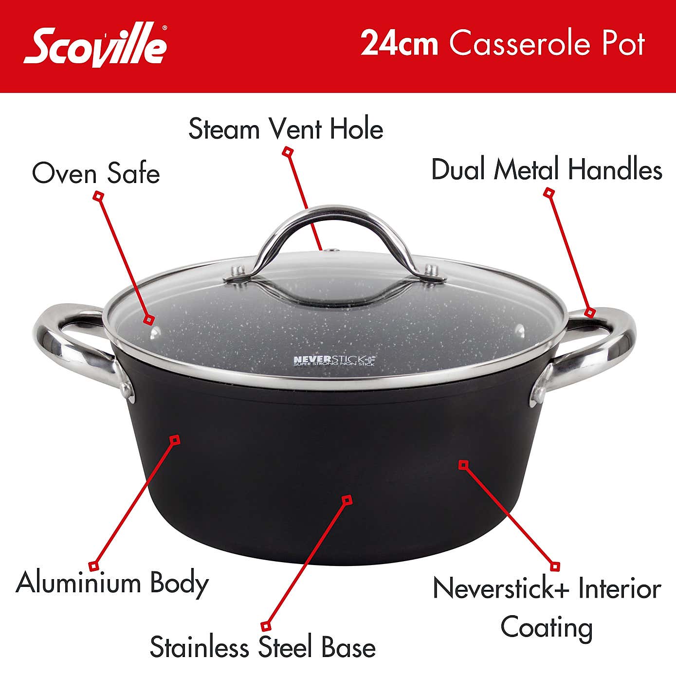 Scoville Neverstick 6 Non-stick Aluminum Casserole Dish, 24cm