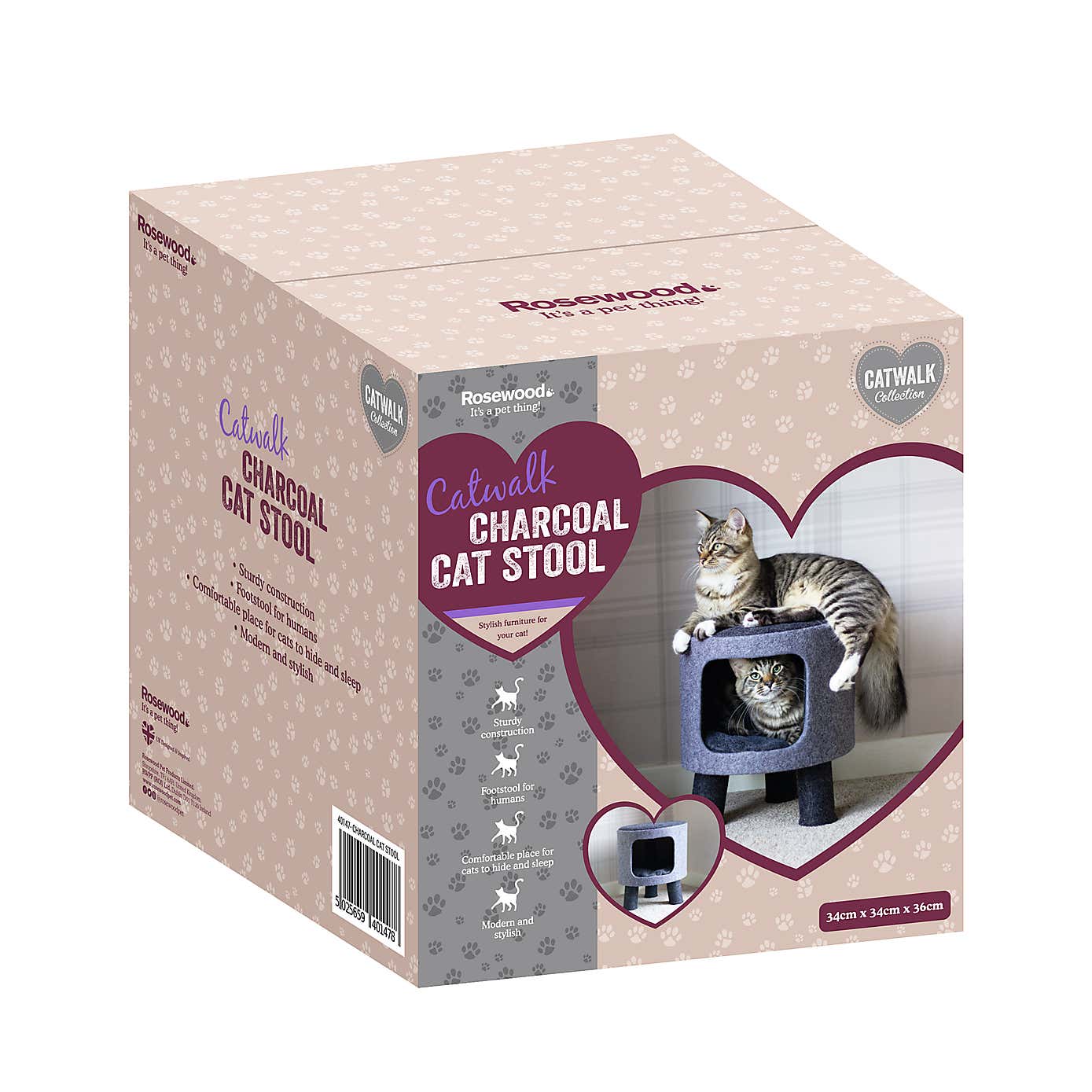 Rosewood Felt Charcoal Cat Stool