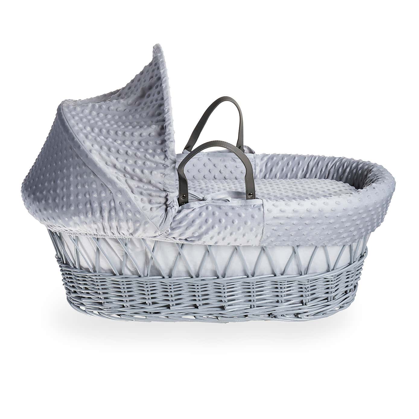 Clair de Lune Dimple Wicker Moses Basket with Deluxe Grey Rocking Stand