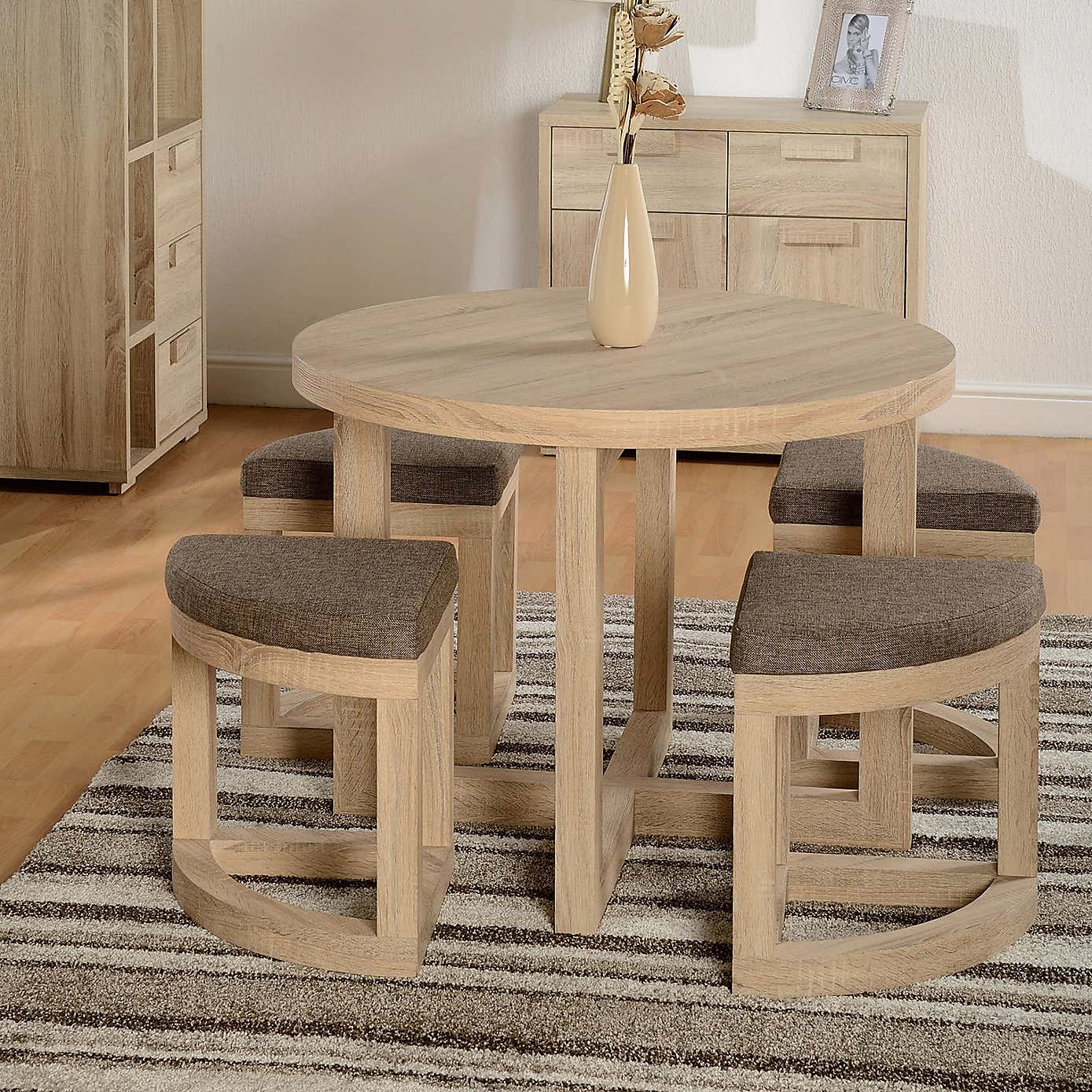 Cambourne 4 Seater Round Stowaway Dining Table with 4 Chairs