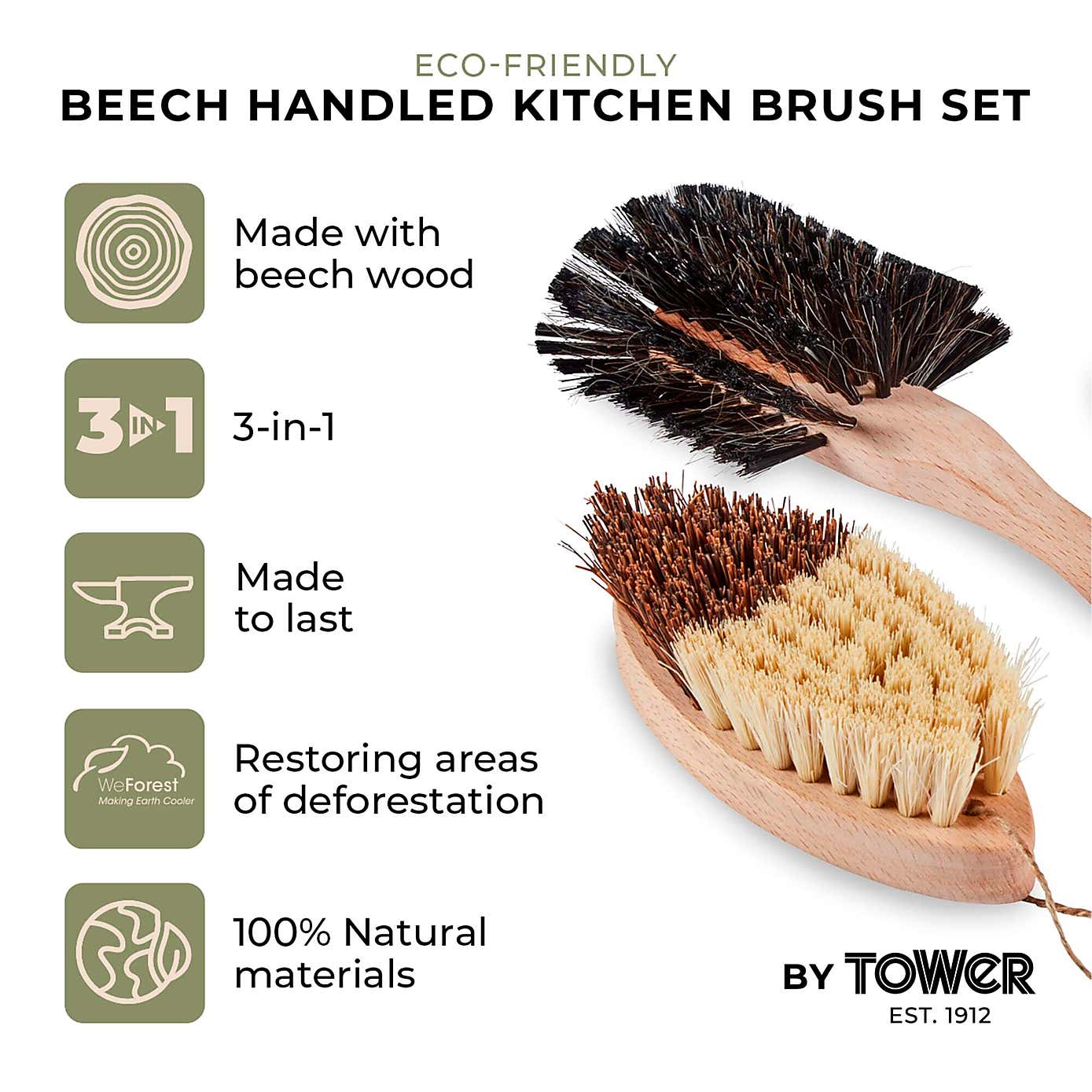Natural Life Set of 4 Kitchen Brushes