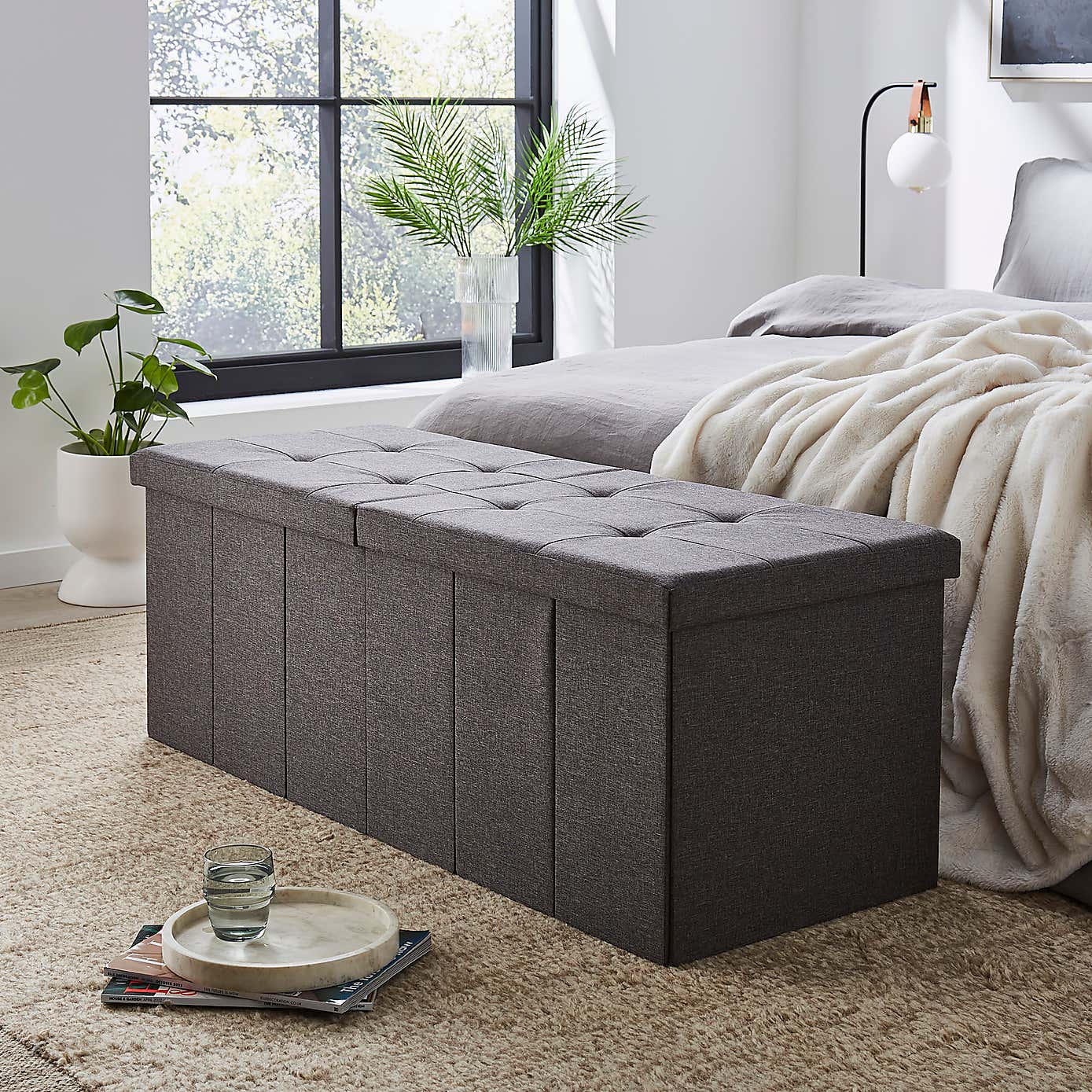Faux Linen Bed End Ottoman