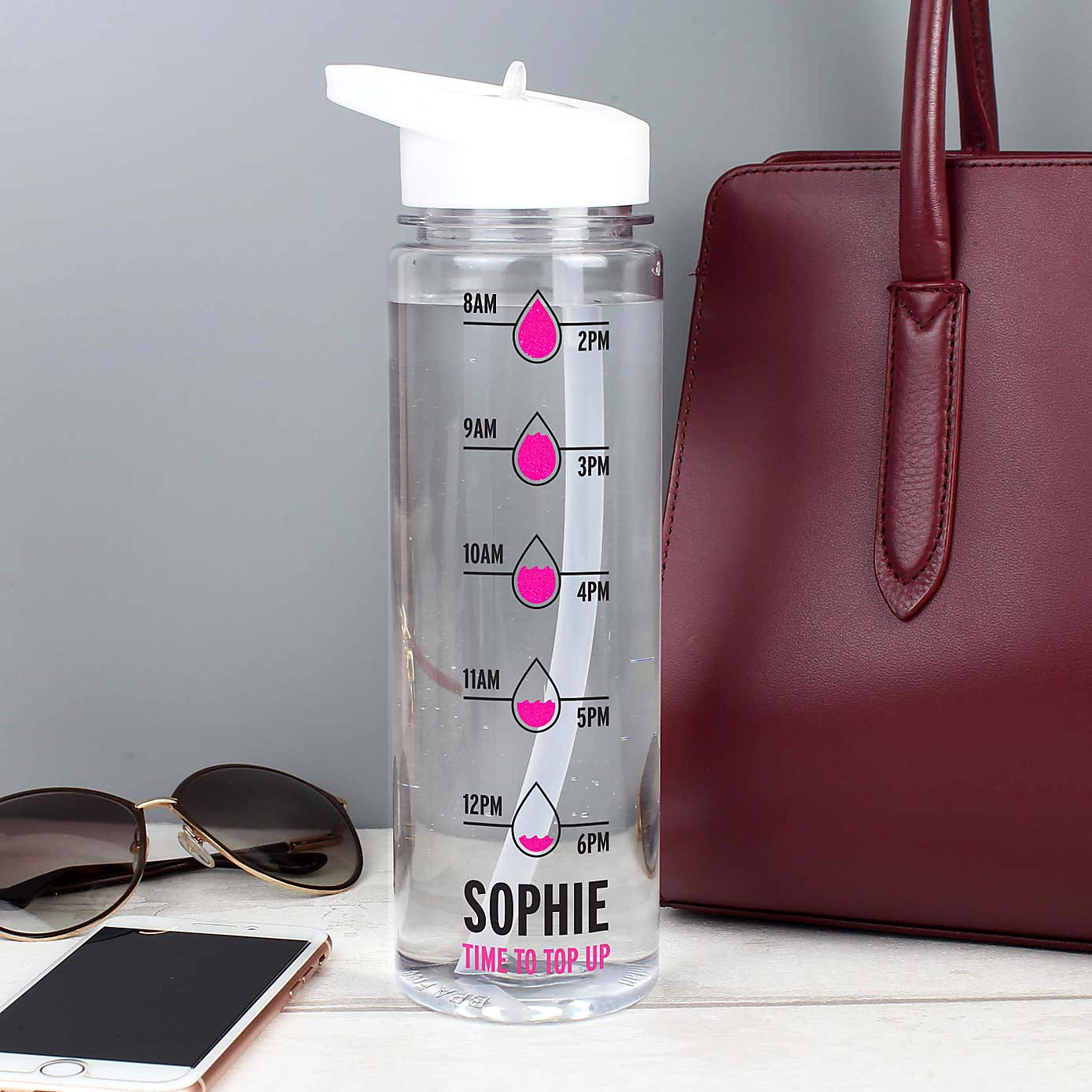 Personalised Hydration Tracker Water Bottle Pink