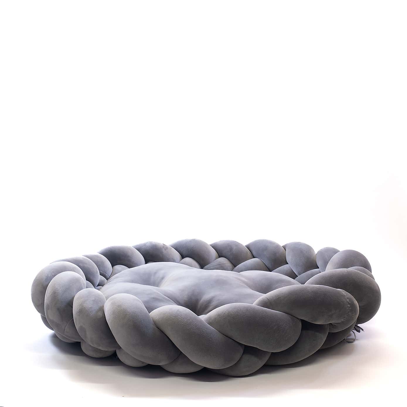 Grey Braided Velvet Pet Bed