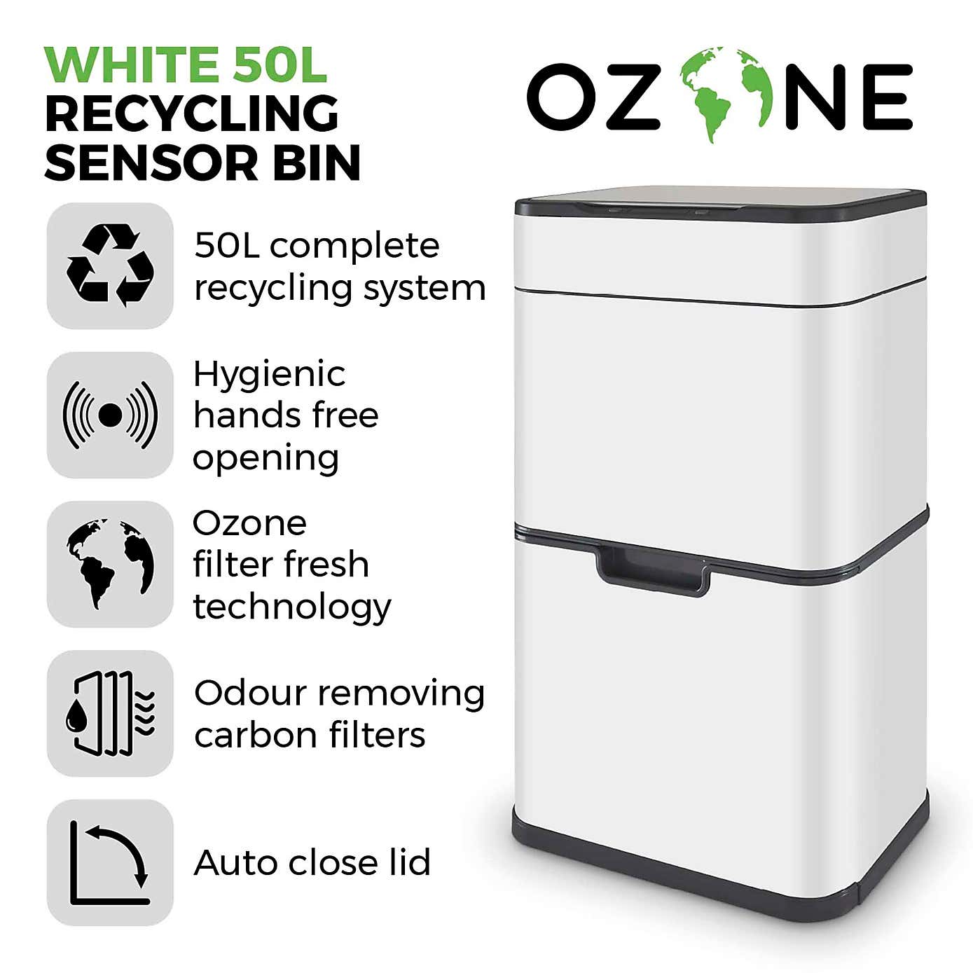 Tower 50L Ozone Recycling Sensor Bin